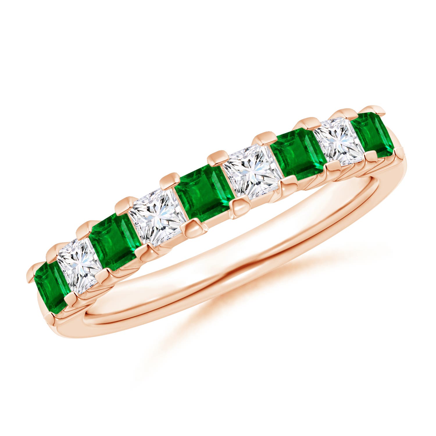 Square Emerald and Princess Diamond Semi Eternity Classic Wedding Band