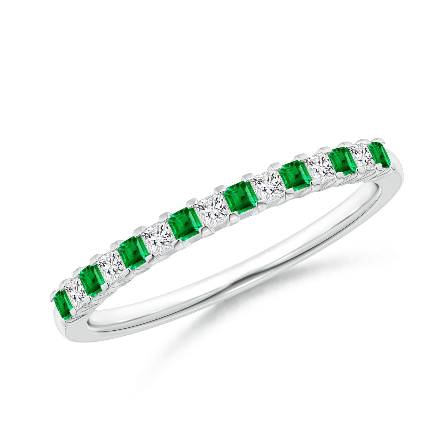Square Emerald and Princess Diamond Semi Eternity Classic Wedding Band
