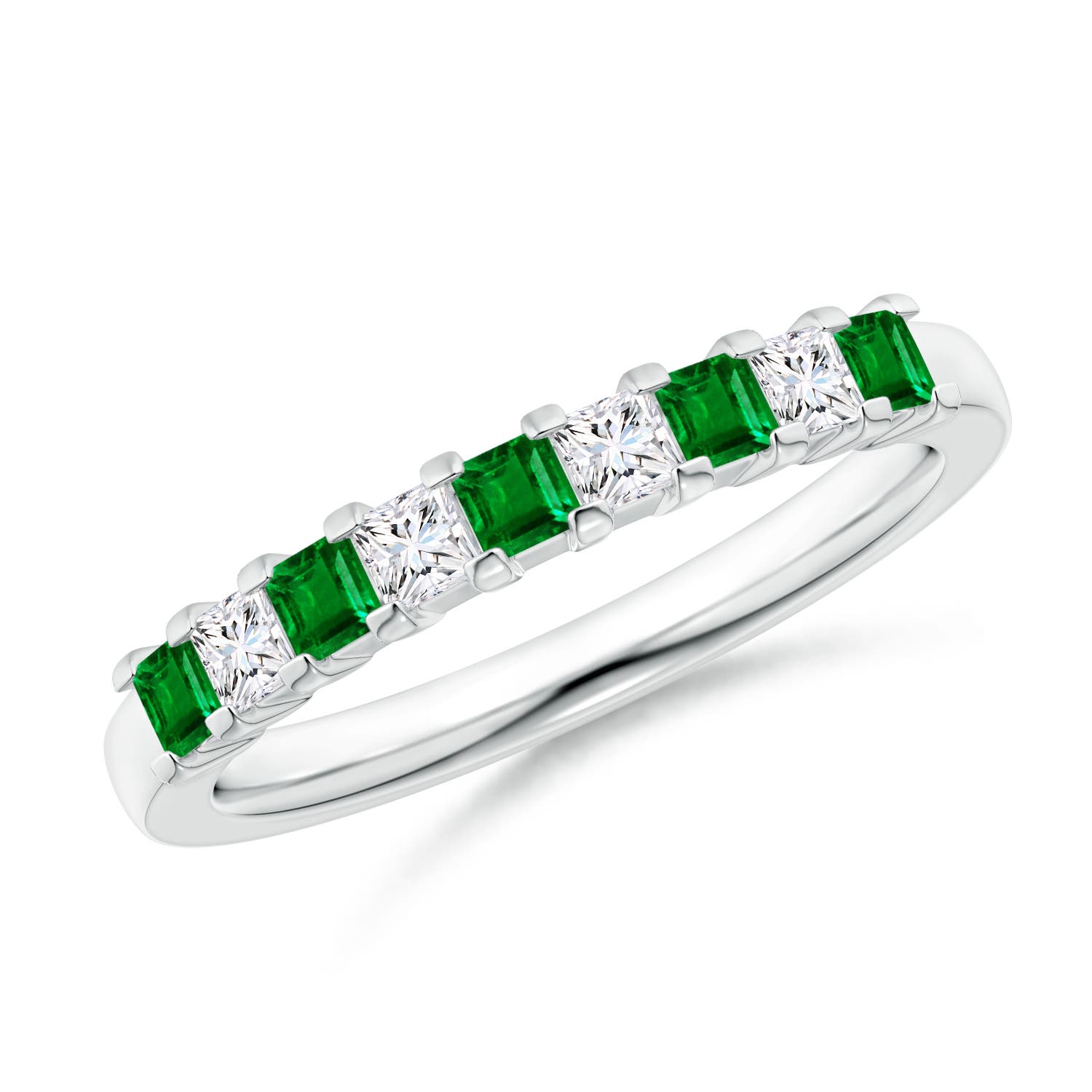 Square Emerald and Princess Diamond Semi Eternity Classic Wedding Band