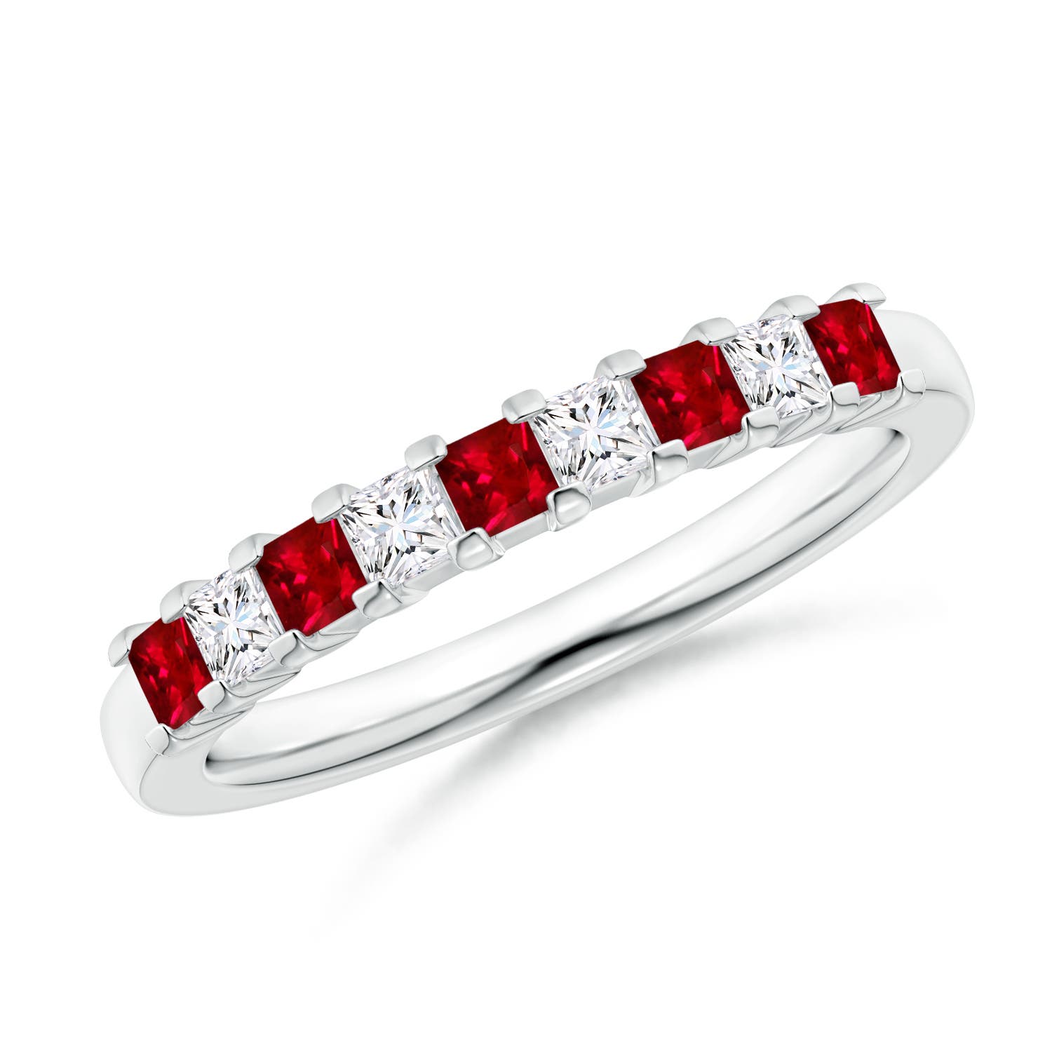 Square Ruby and Princess Diamond Semi Eternity Classic Wedding Band