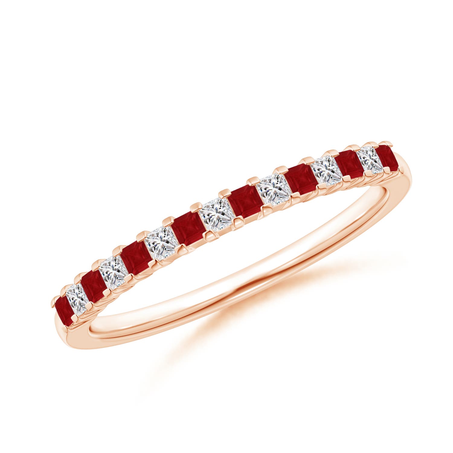 Square Ruby and Princess Diamond Semi Eternity Classic Wedding Band