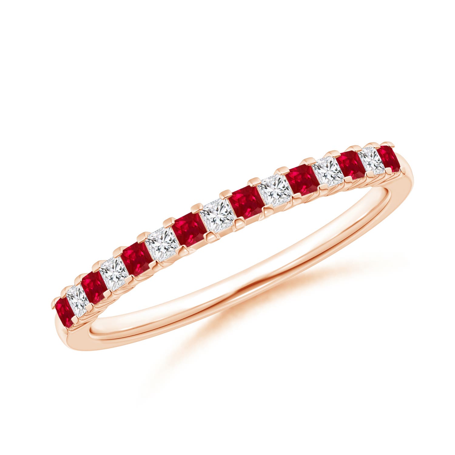 Square Ruby and Princess Diamond Semi Eternity Classic Wedding Band