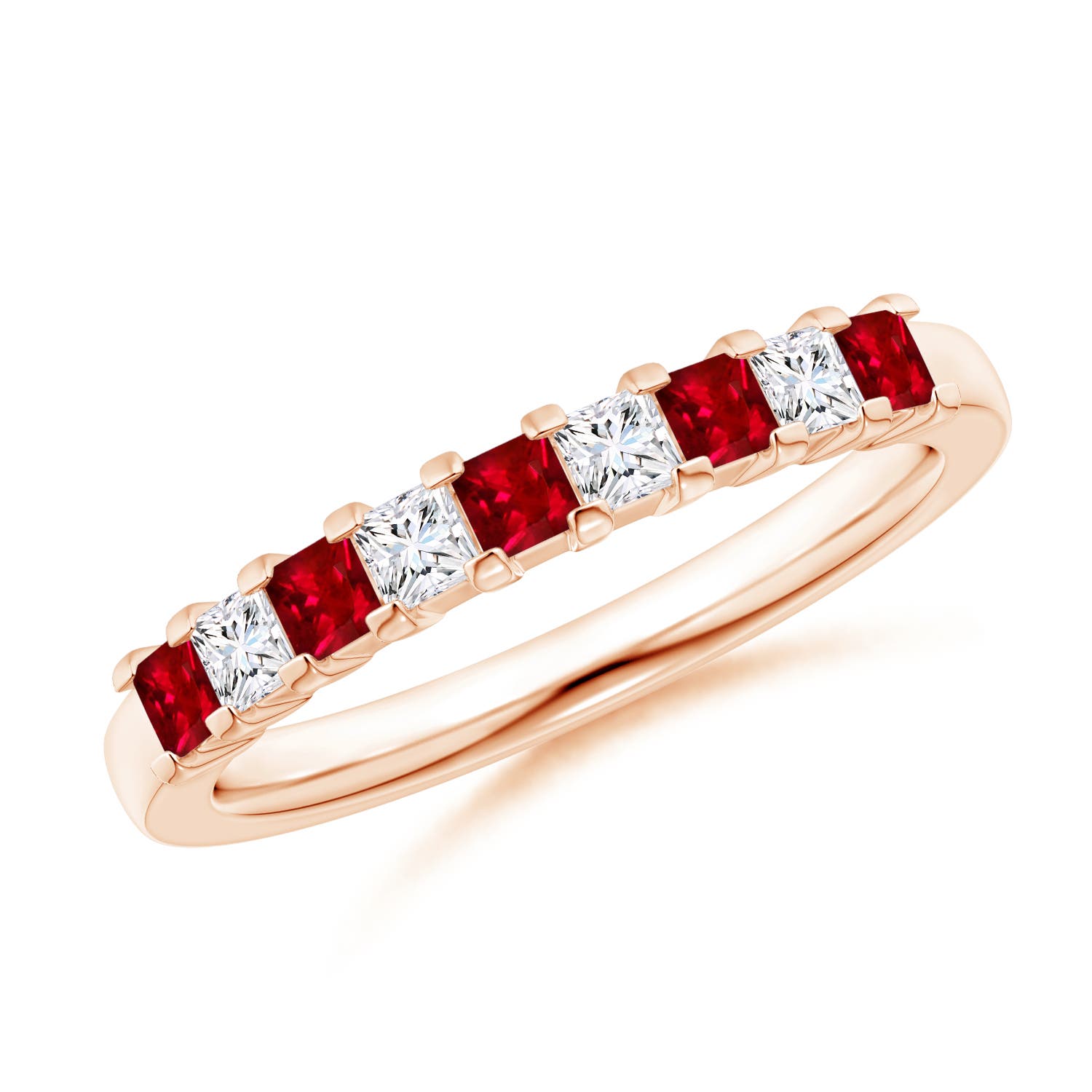 Square Ruby and Princess Diamond Semi Eternity Classic Wedding Band