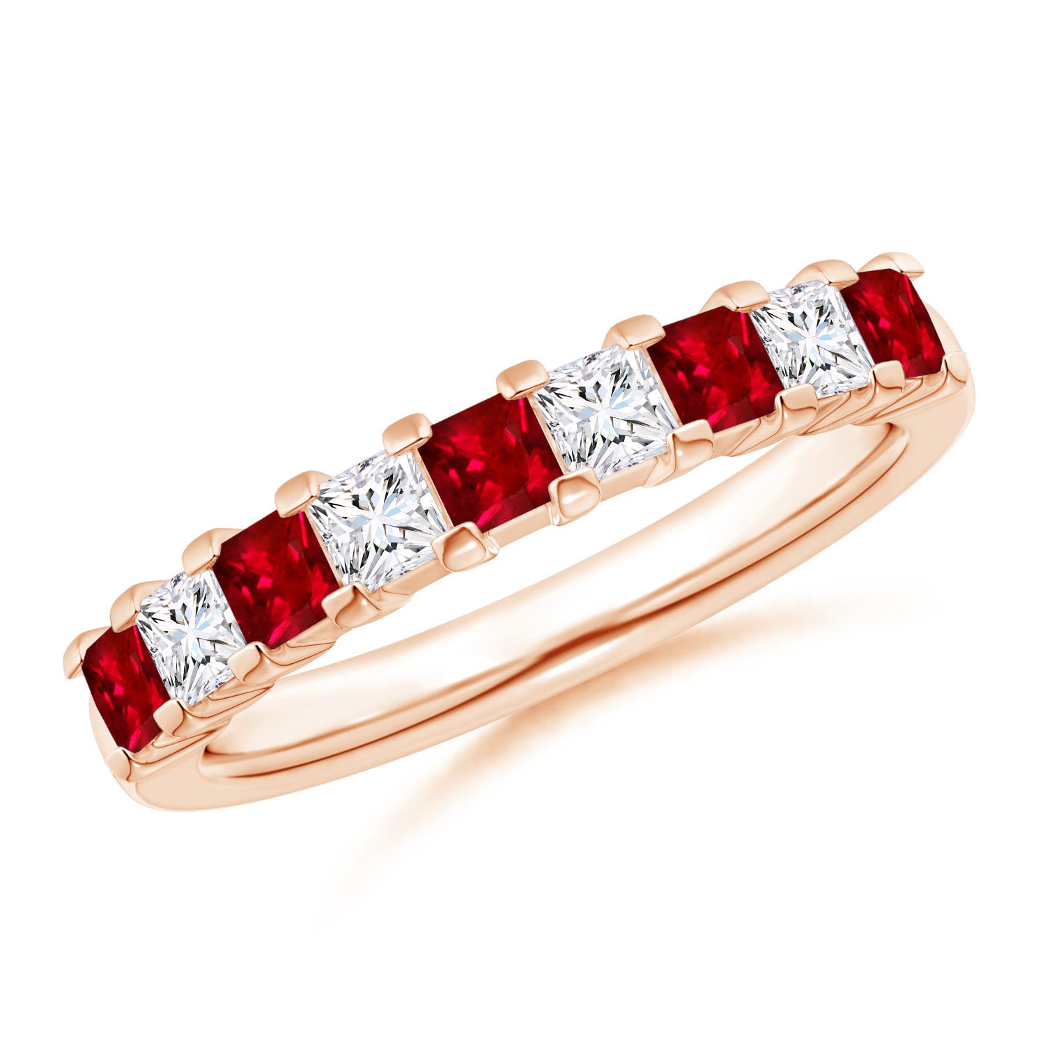 Square Ruby and Princess Diamond Semi Eternity Classic Wedding Band