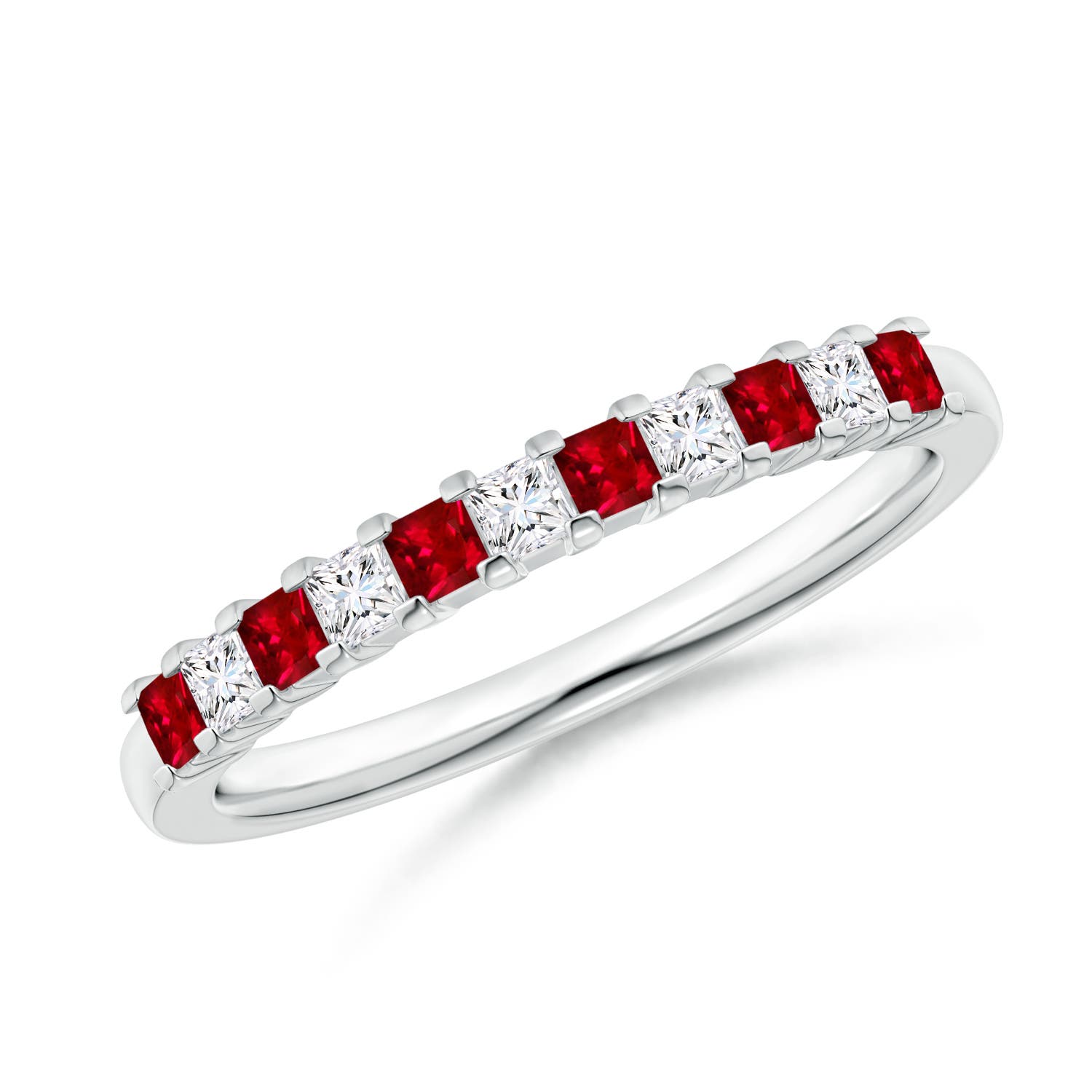Square Ruby and Princess Diamond Semi Eternity Classic Wedding Band
