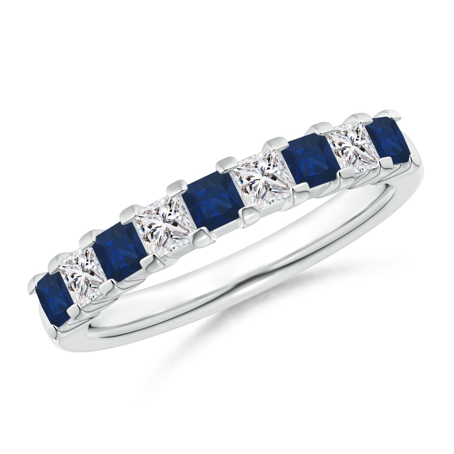 Blue Sapphire and Diamond Semi Eternity Classic Wedding Band
