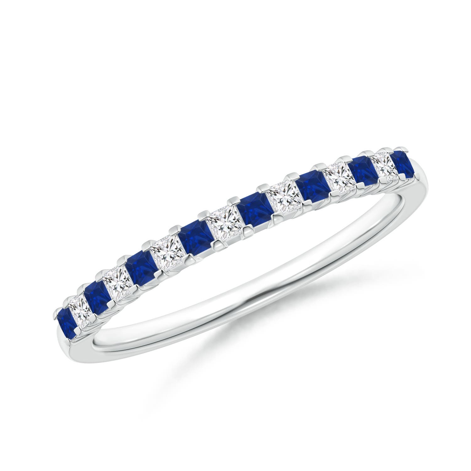 Blue Sapphire and Diamond Semi Eternity Classic Wedding Band