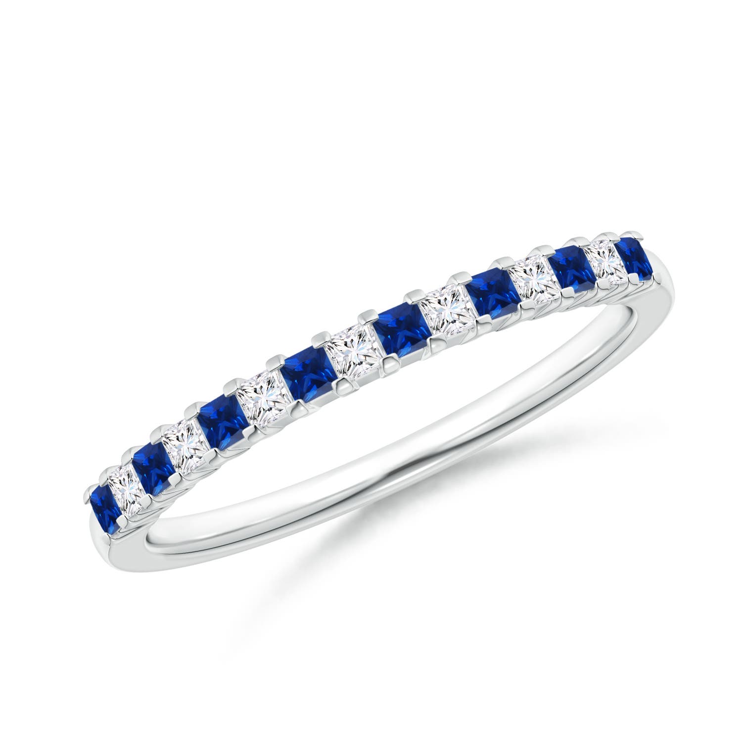 Blue Sapphire and Diamond Semi Eternity Classic Wedding Band