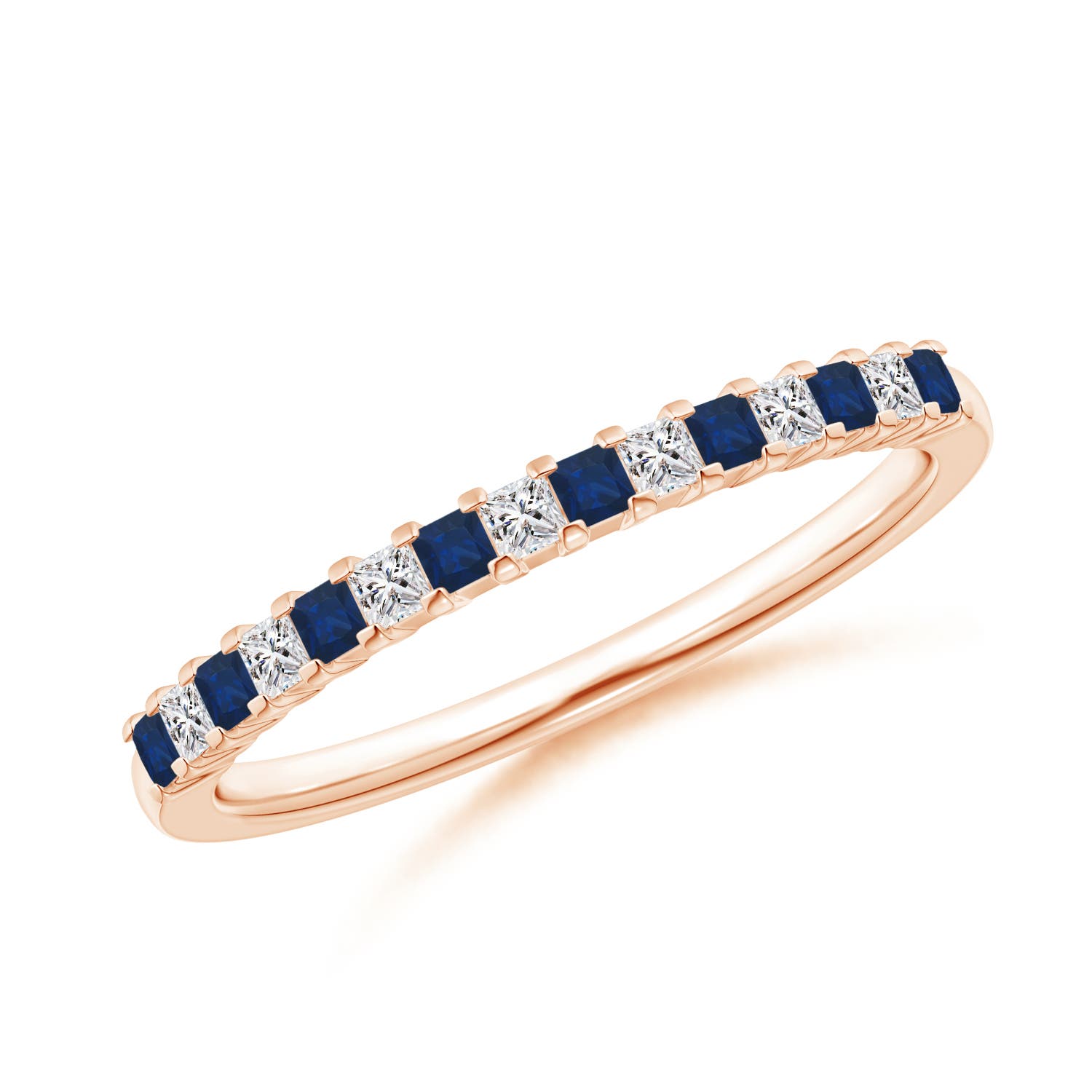 Blue Sapphire and Diamond Semi Eternity Classic Wedding Band