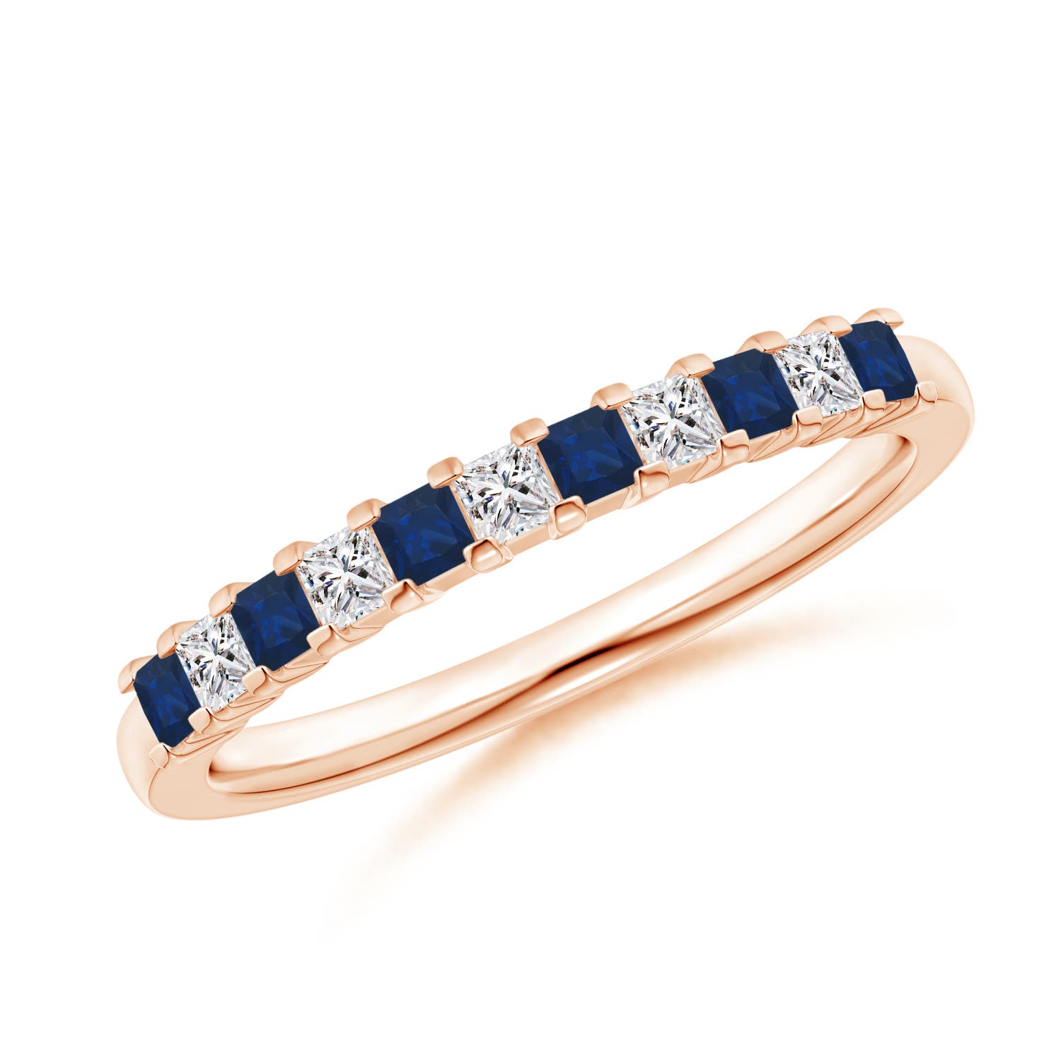 Blue Sapphire and Diamond Semi Eternity Classic Wedding Band