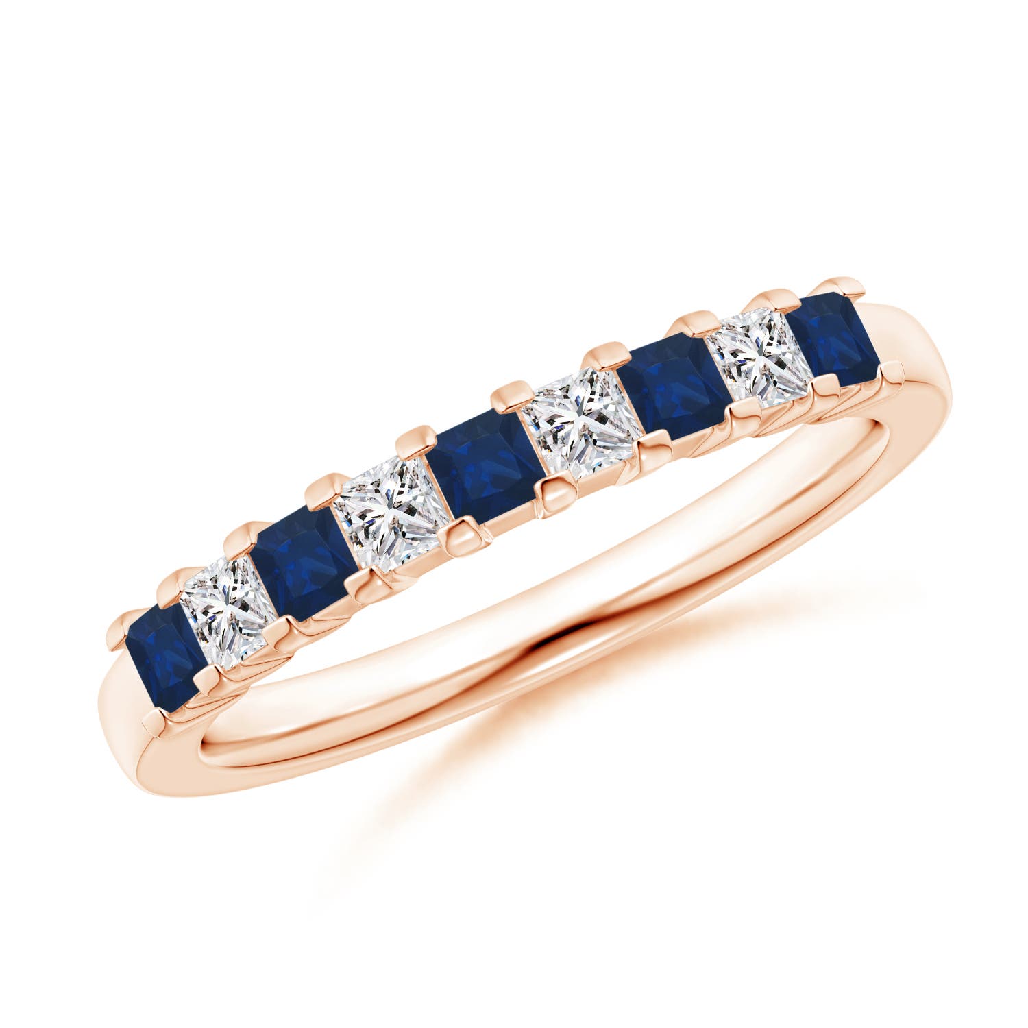Blue Sapphire and Diamond Semi Eternity Classic Wedding Band