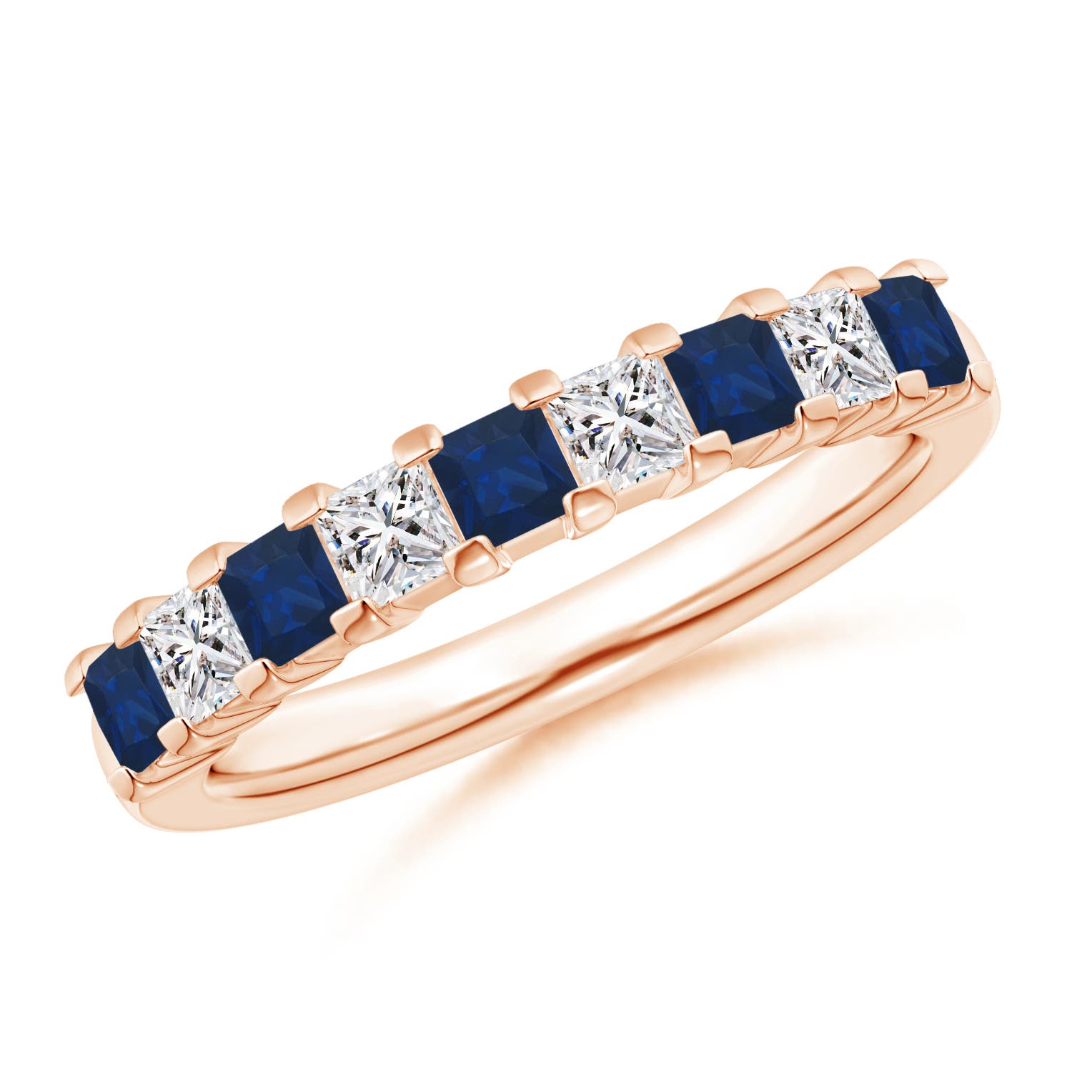 Blue Sapphire and Diamond Semi Eternity Classic Wedding Band