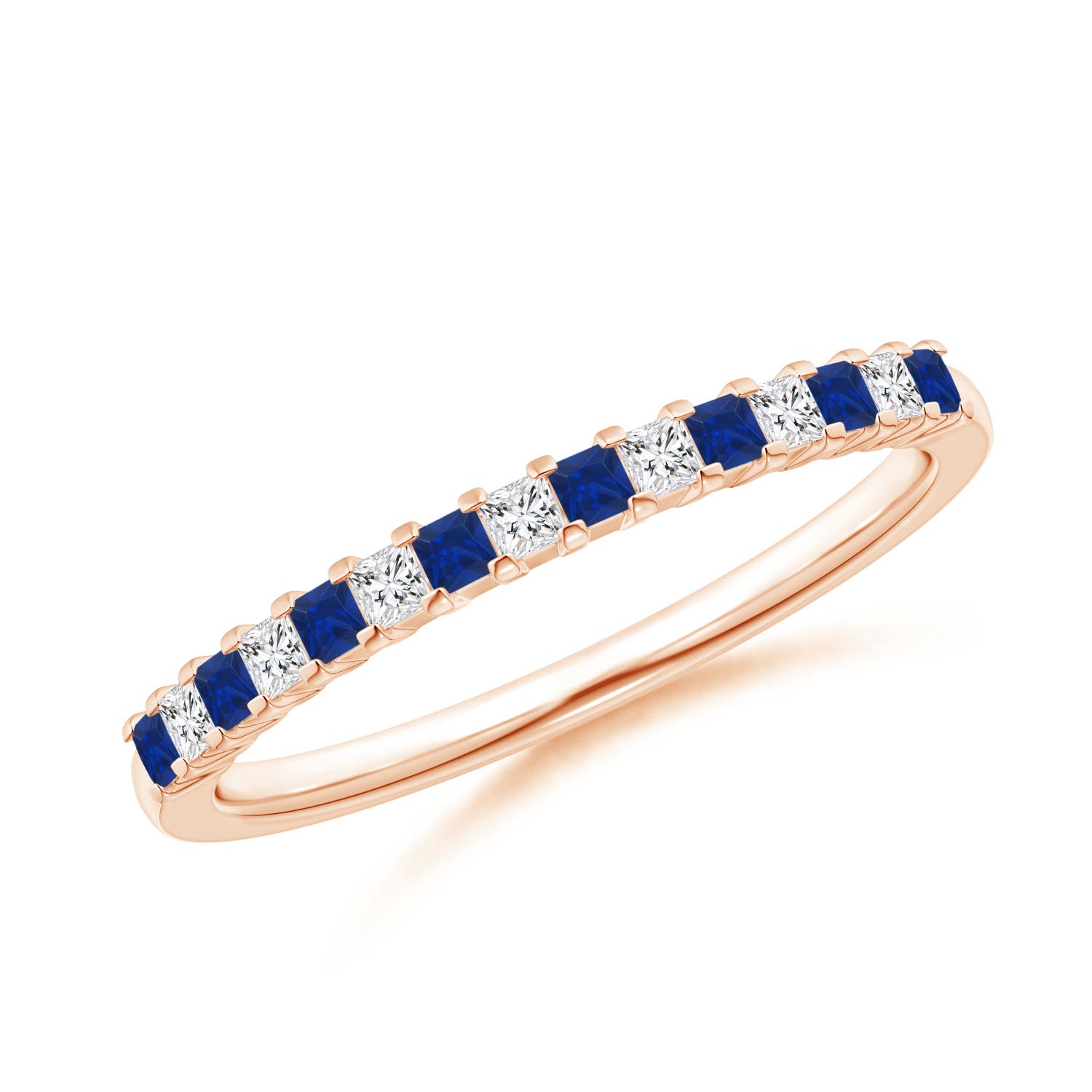 Blue Sapphire and Diamond Semi Eternity Classic Wedding Band
