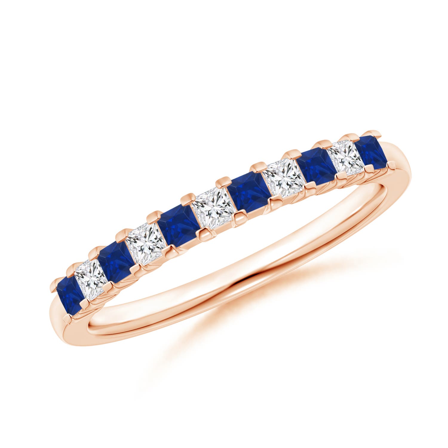 Blue Sapphire and Diamond Semi Eternity Classic Wedding Band
