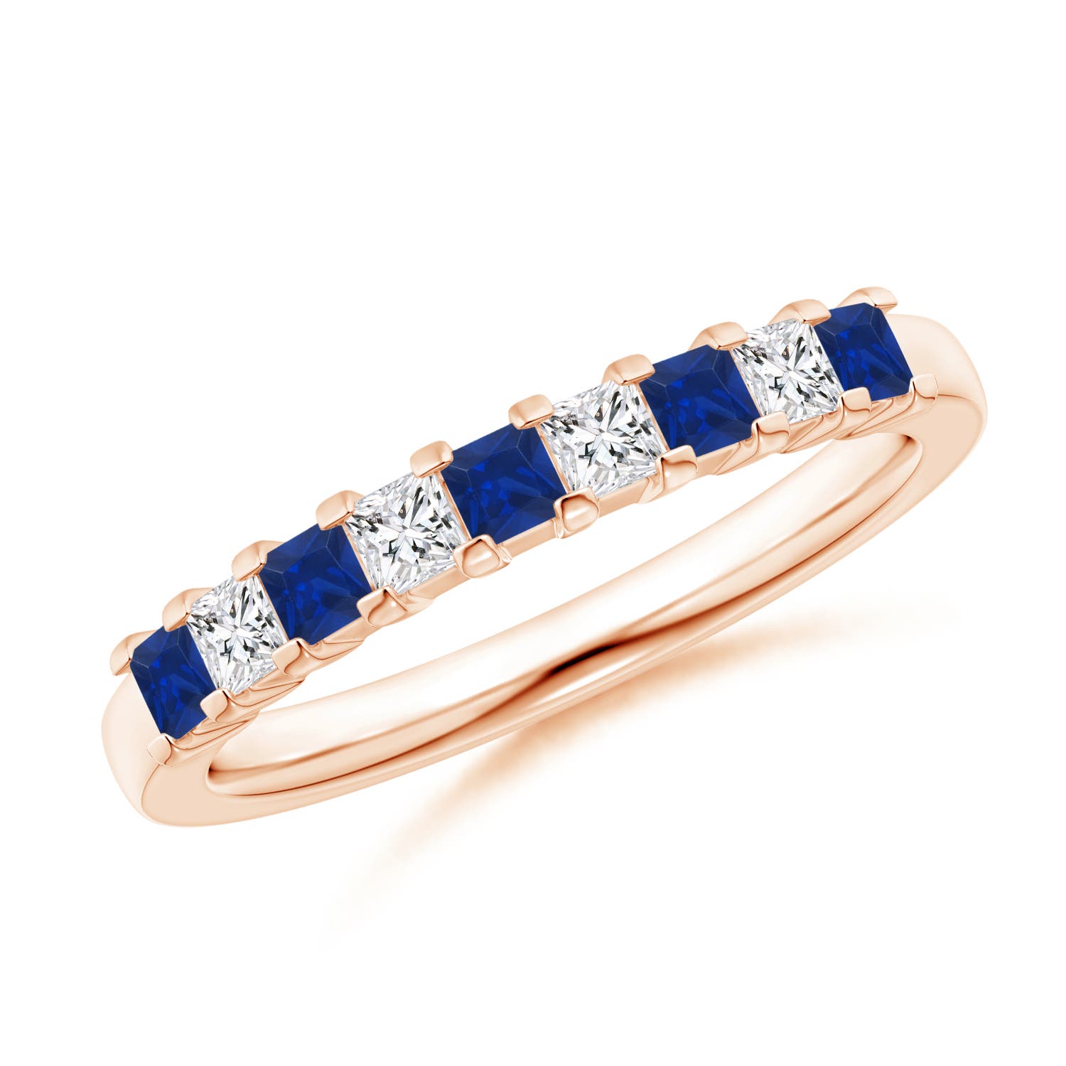 Blue Sapphire and Diamond Semi Eternity Classic Wedding Band