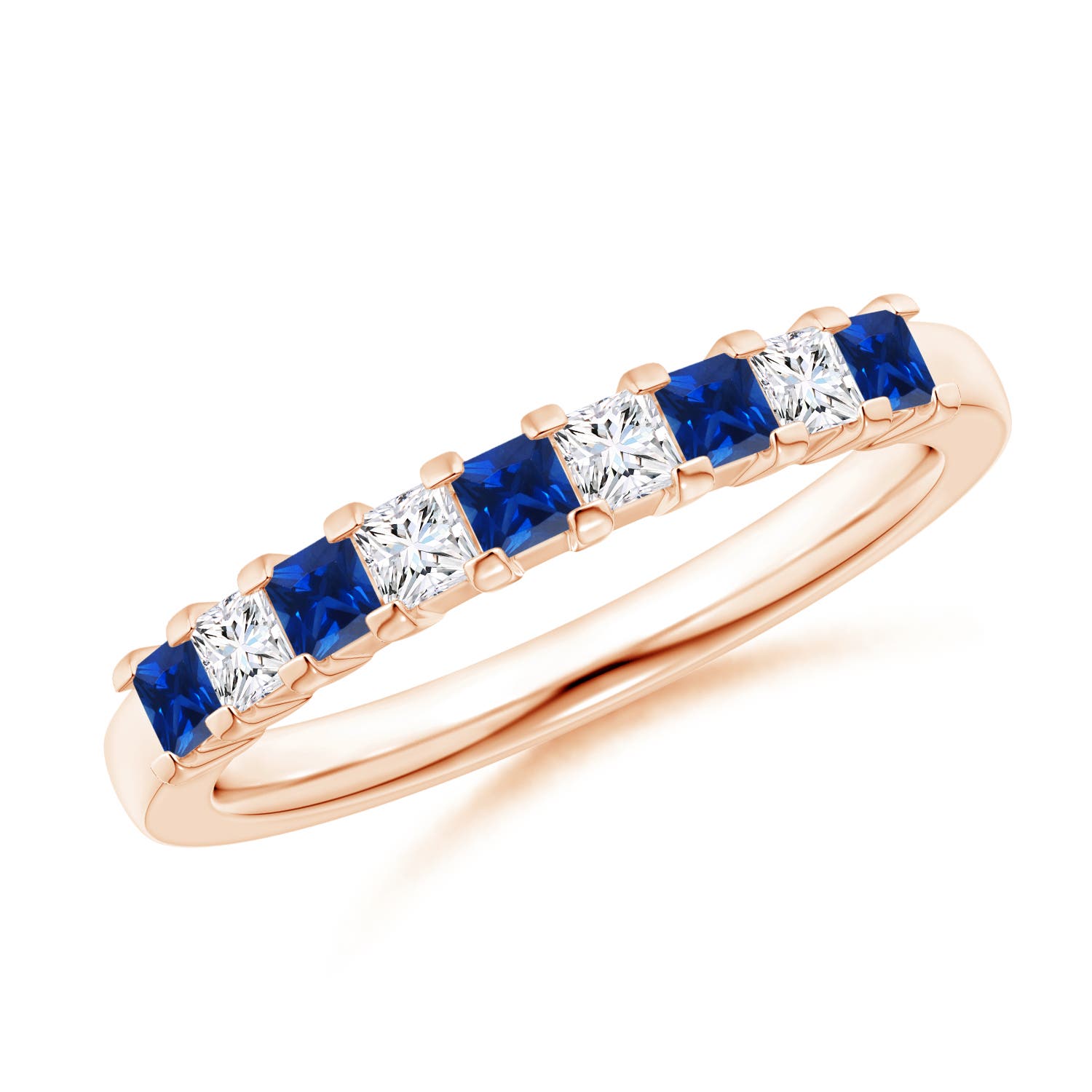 Blue Sapphire and Diamond Semi Eternity Classic Wedding Band