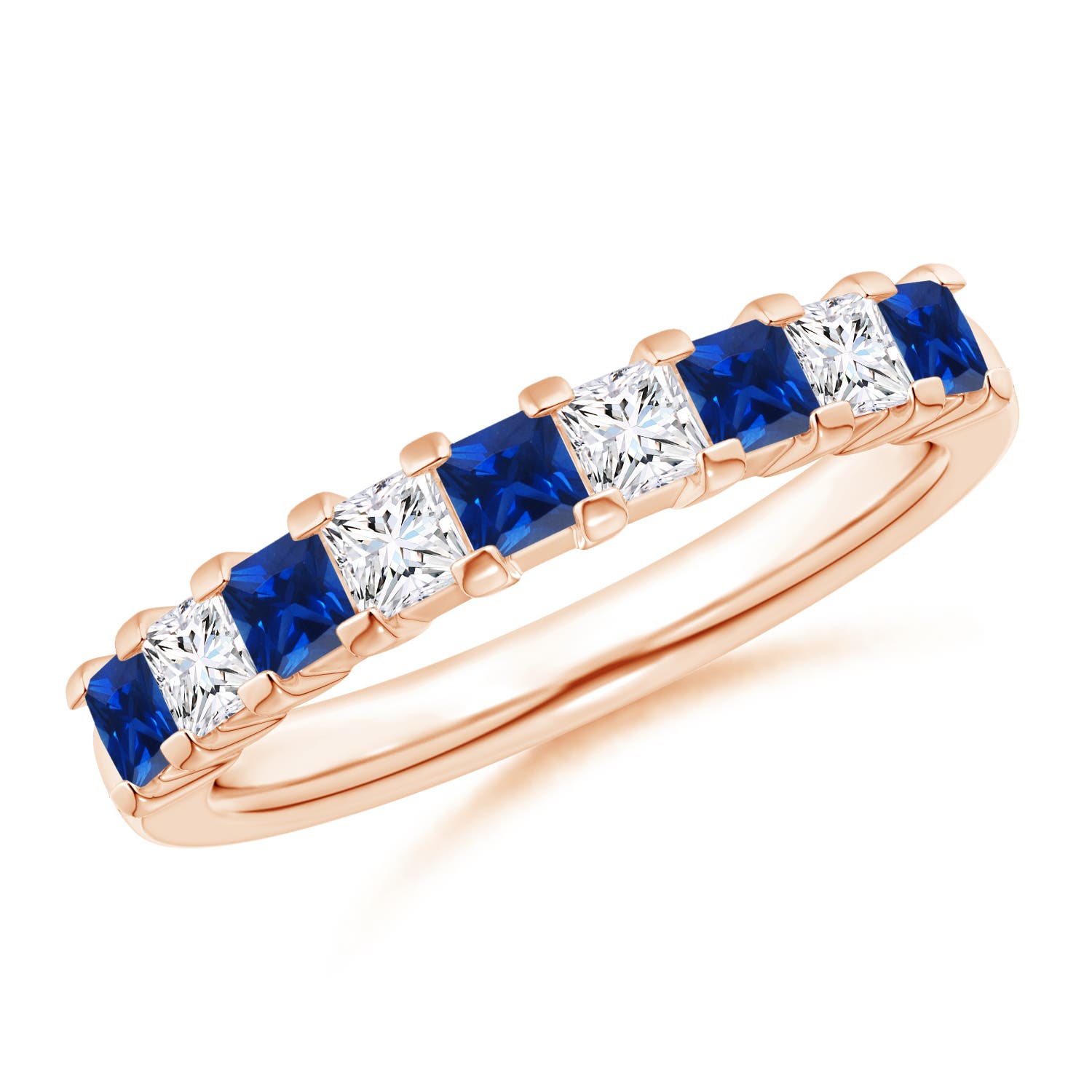 Blue Sapphire and Diamond Semi Eternity Classic Wedding Band