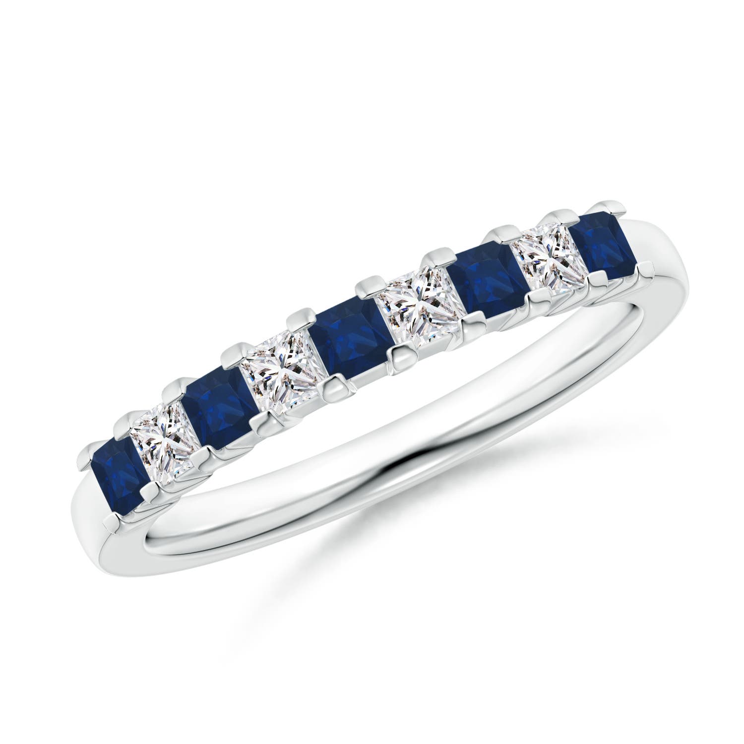 Blue Sapphire and Diamond Semi Eternity Classic Wedding Band