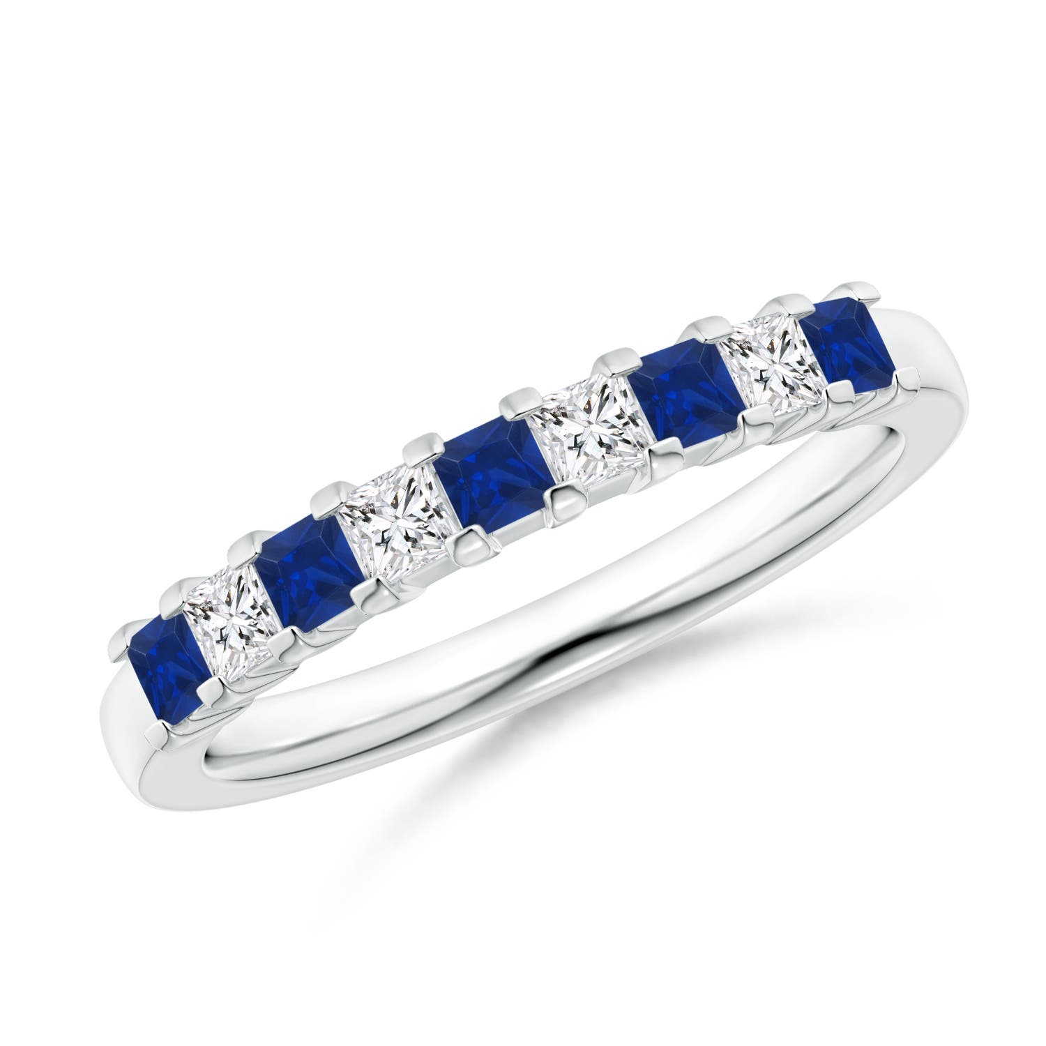 Blue Sapphire and Diamond Semi Eternity Classic Wedding Band
