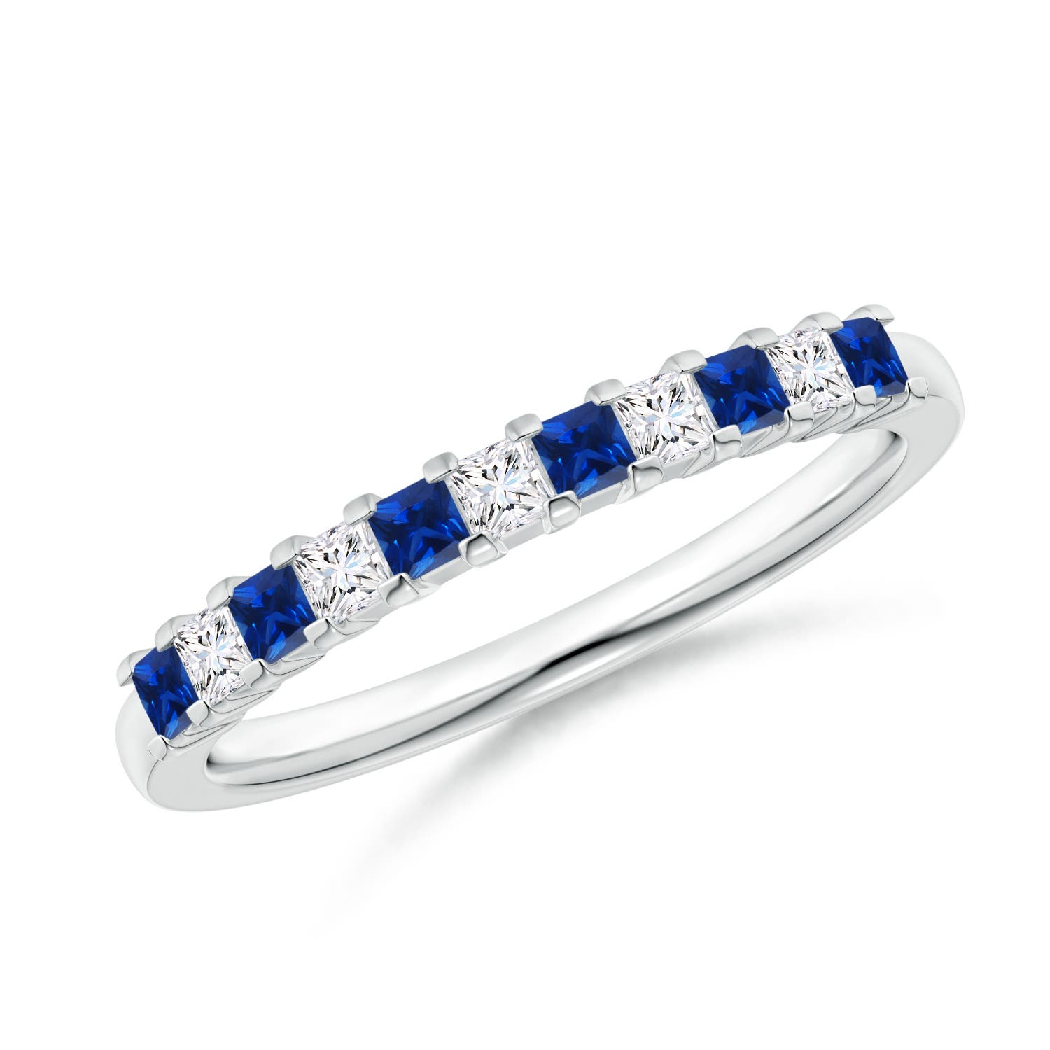 Blue Sapphire and Diamond Semi Eternity Classic Wedding Band