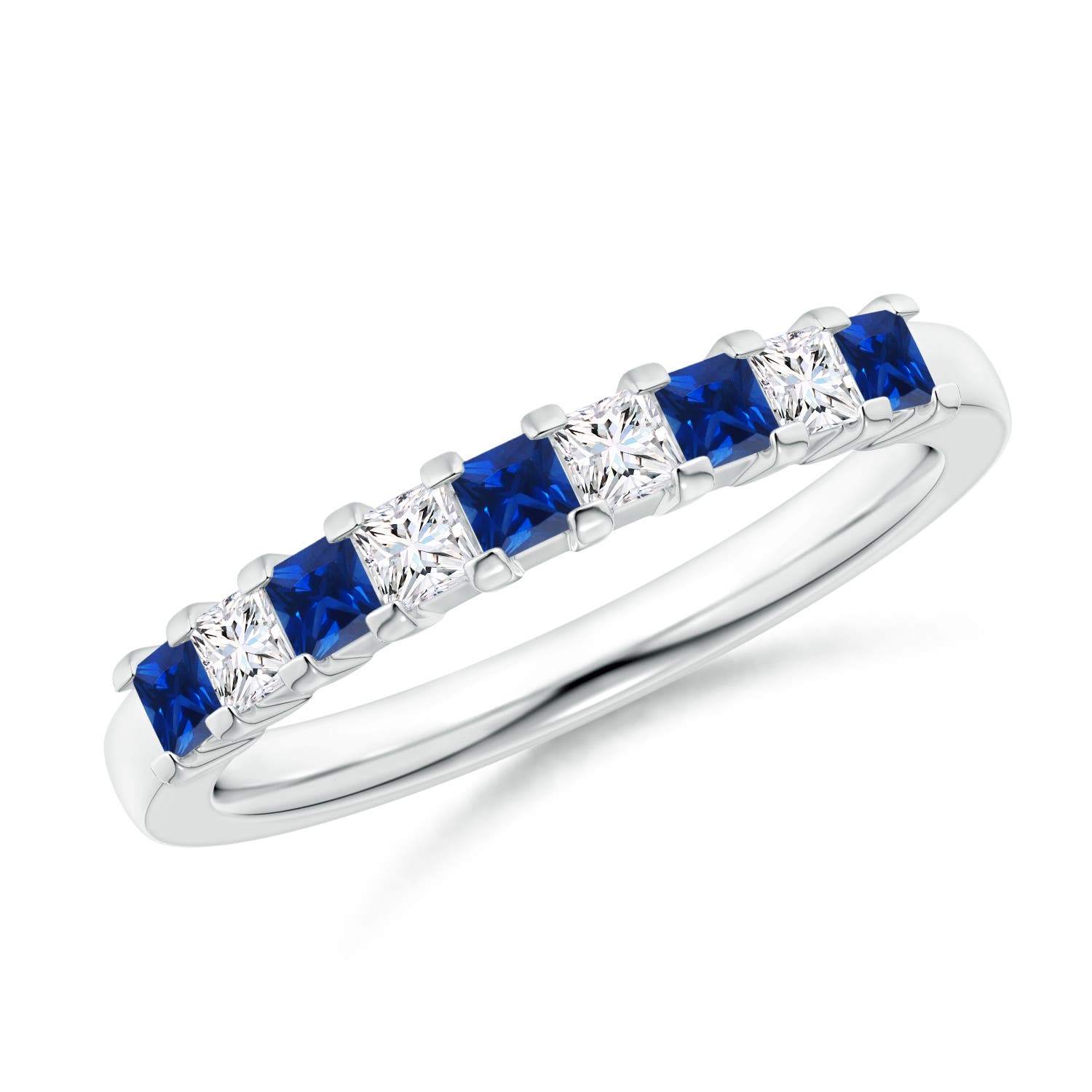 Blue Sapphire and Diamond Semi Eternity Classic Wedding Band