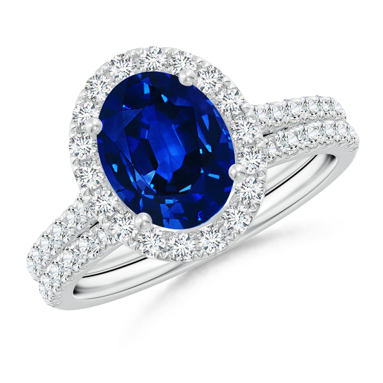 Classic Blue Sapphire and Diamond Bridal Set