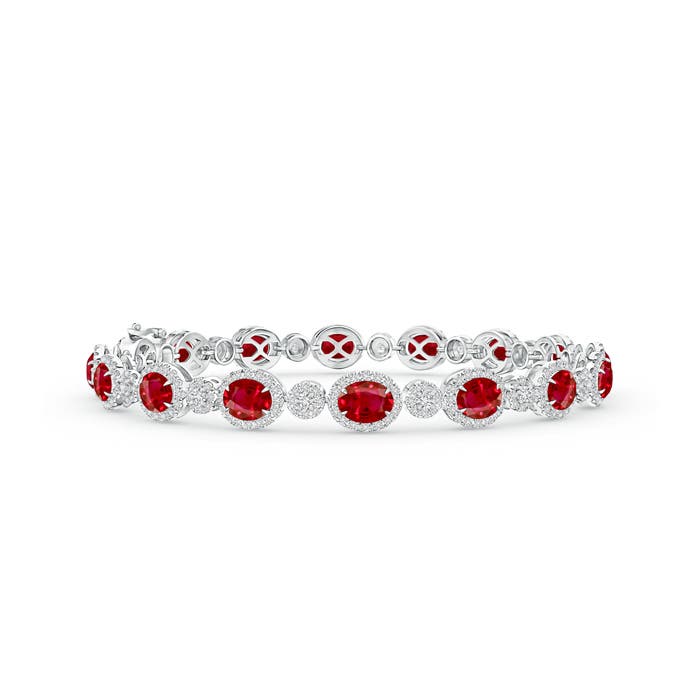 Claw Set Oval Halo Ruby and Diamond Tennis Bracelet | Angara