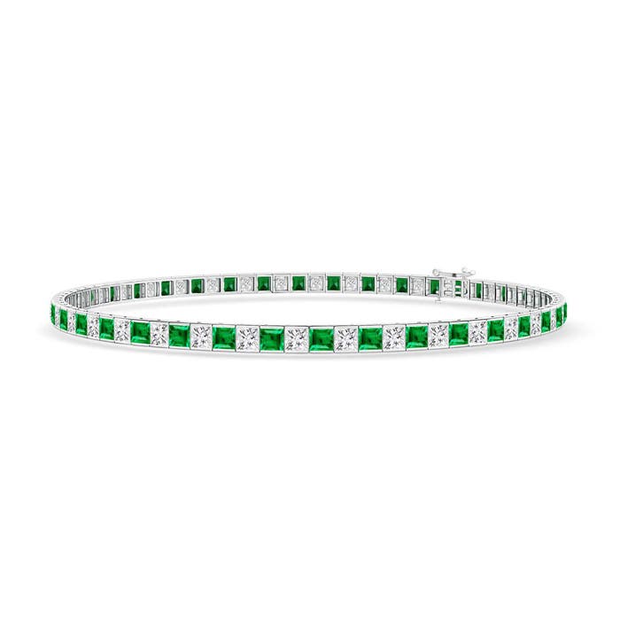 Princess-Cut Diamond and Emerald Tennis Bracelet