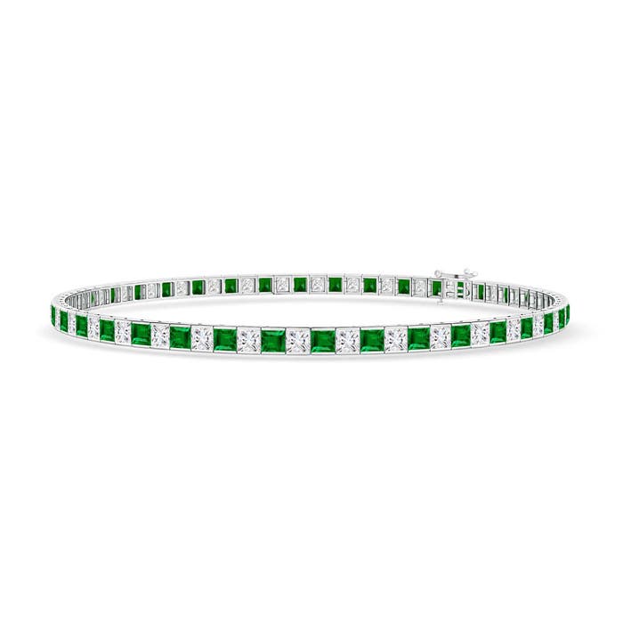 Princess-Cut Diamond and Emerald Tennis Bracelet