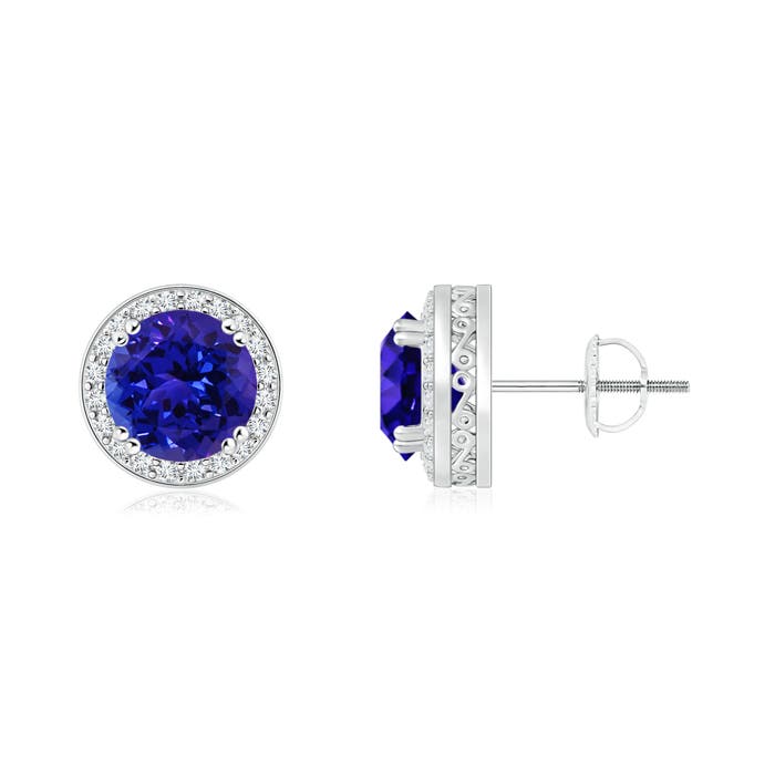 Round Tanzanite Stud Earrings With Diamond Halo Angara 1 01 Carats