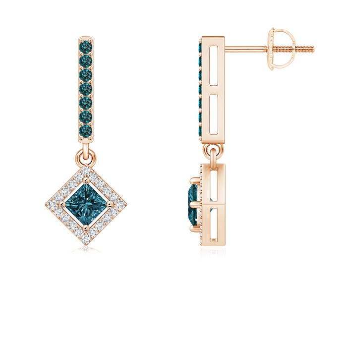 Floating Princess-Cut Enhanced Blue Diamond Dangle Earrings