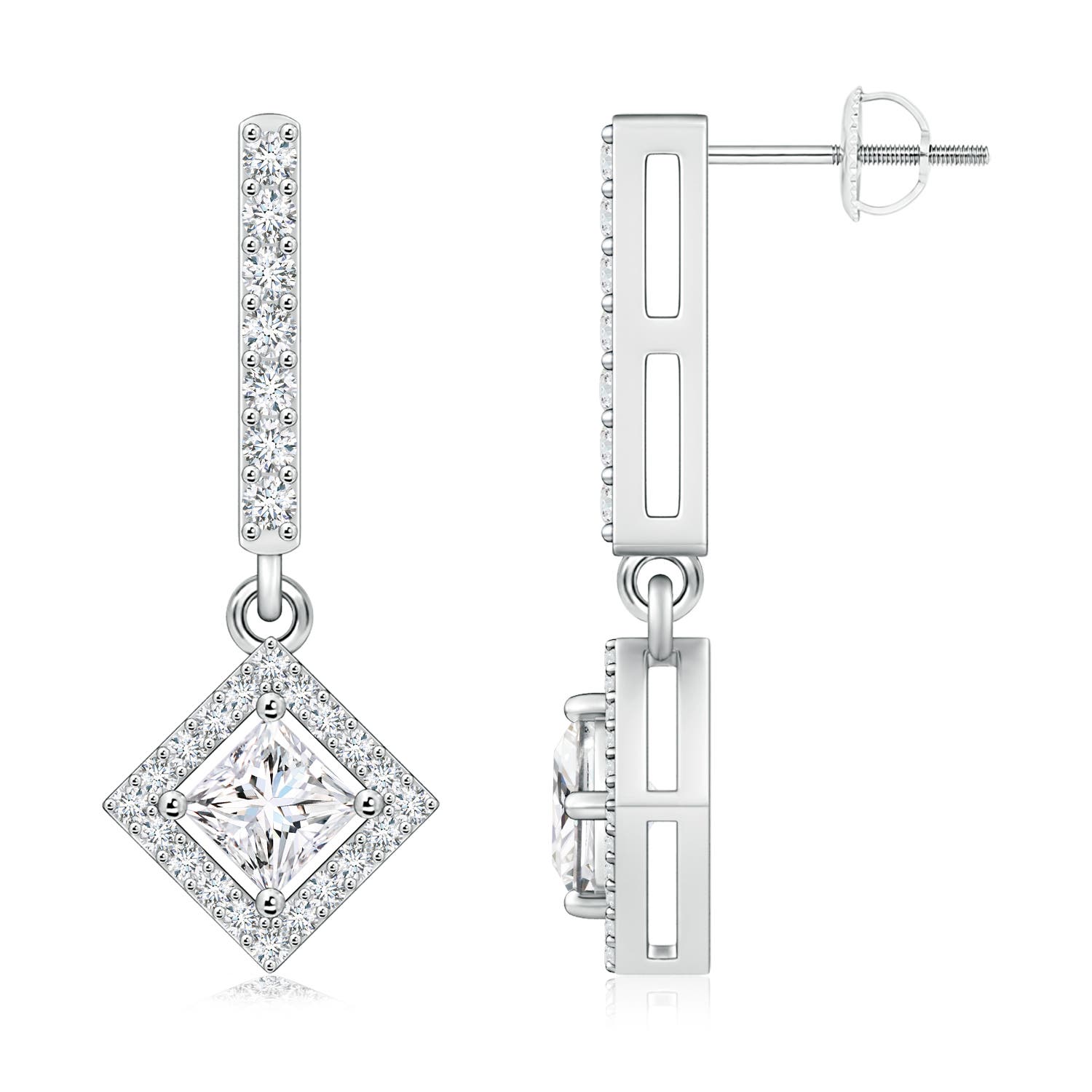Floating Princess-Cut Diamond Dangle Earrings