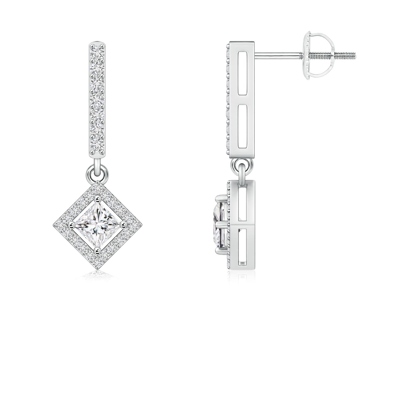 Floating Princess-Cut Diamond Dangle Earrings