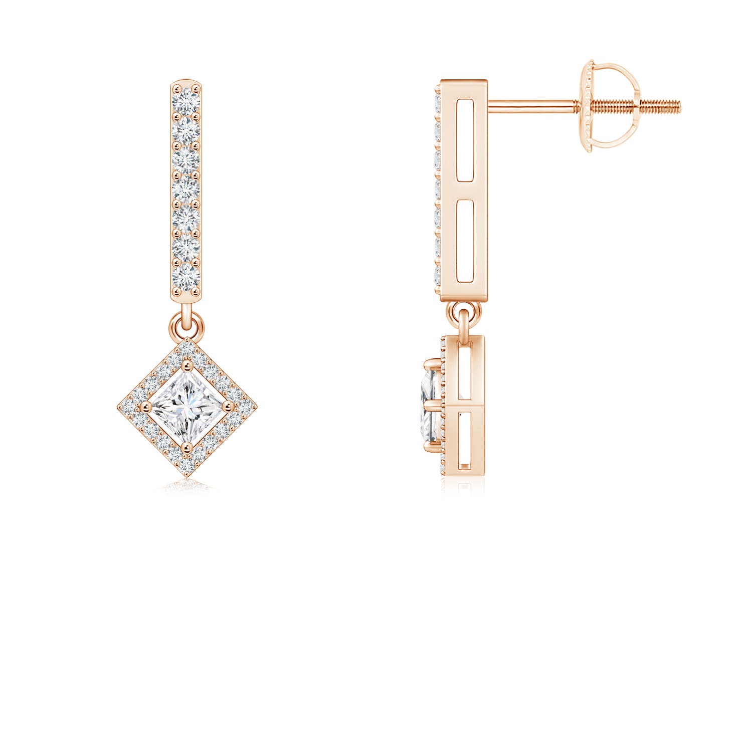 Floating Princess-Cut Diamond Dangle Earrings