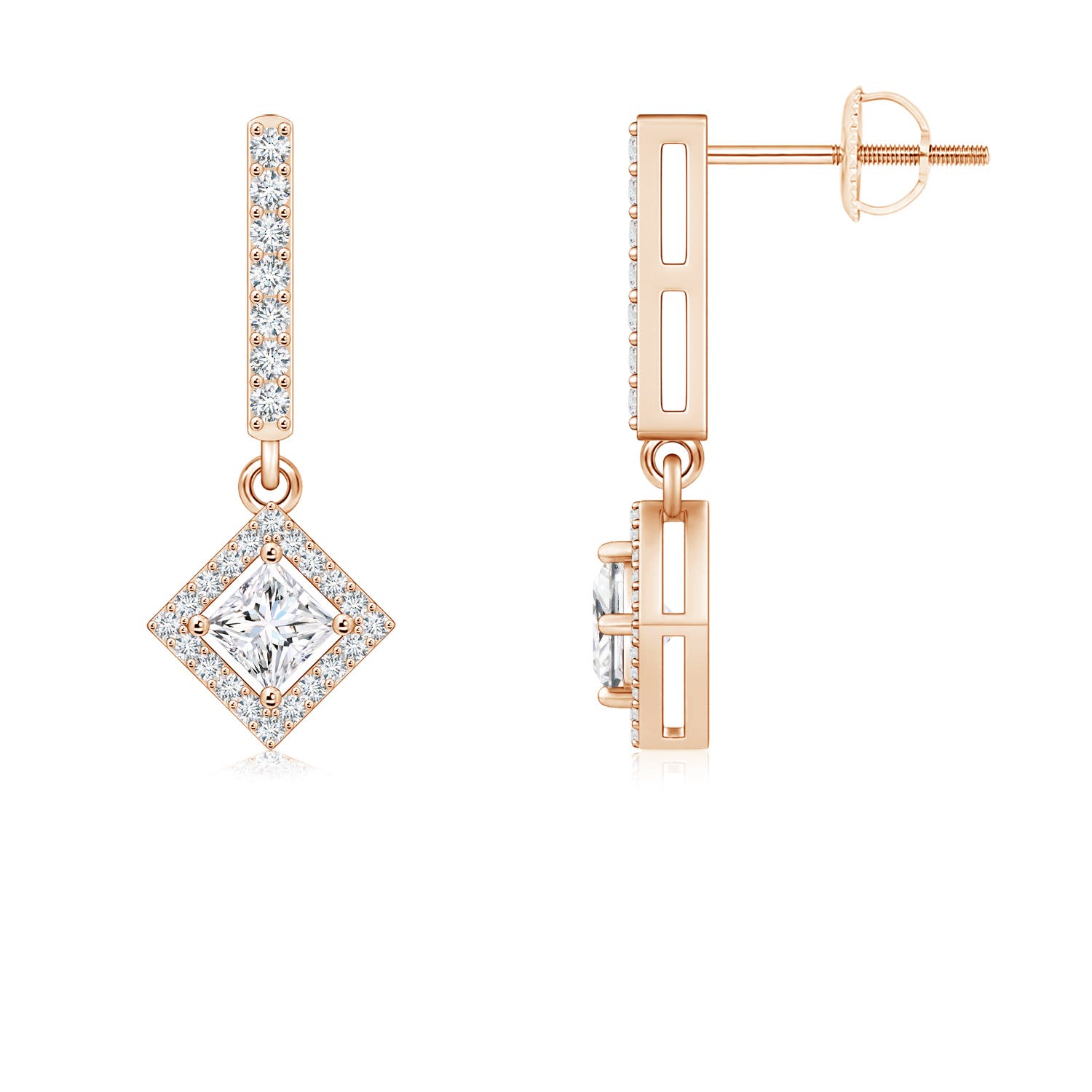 Floating Princess-Cut Diamond Dangle Earrings