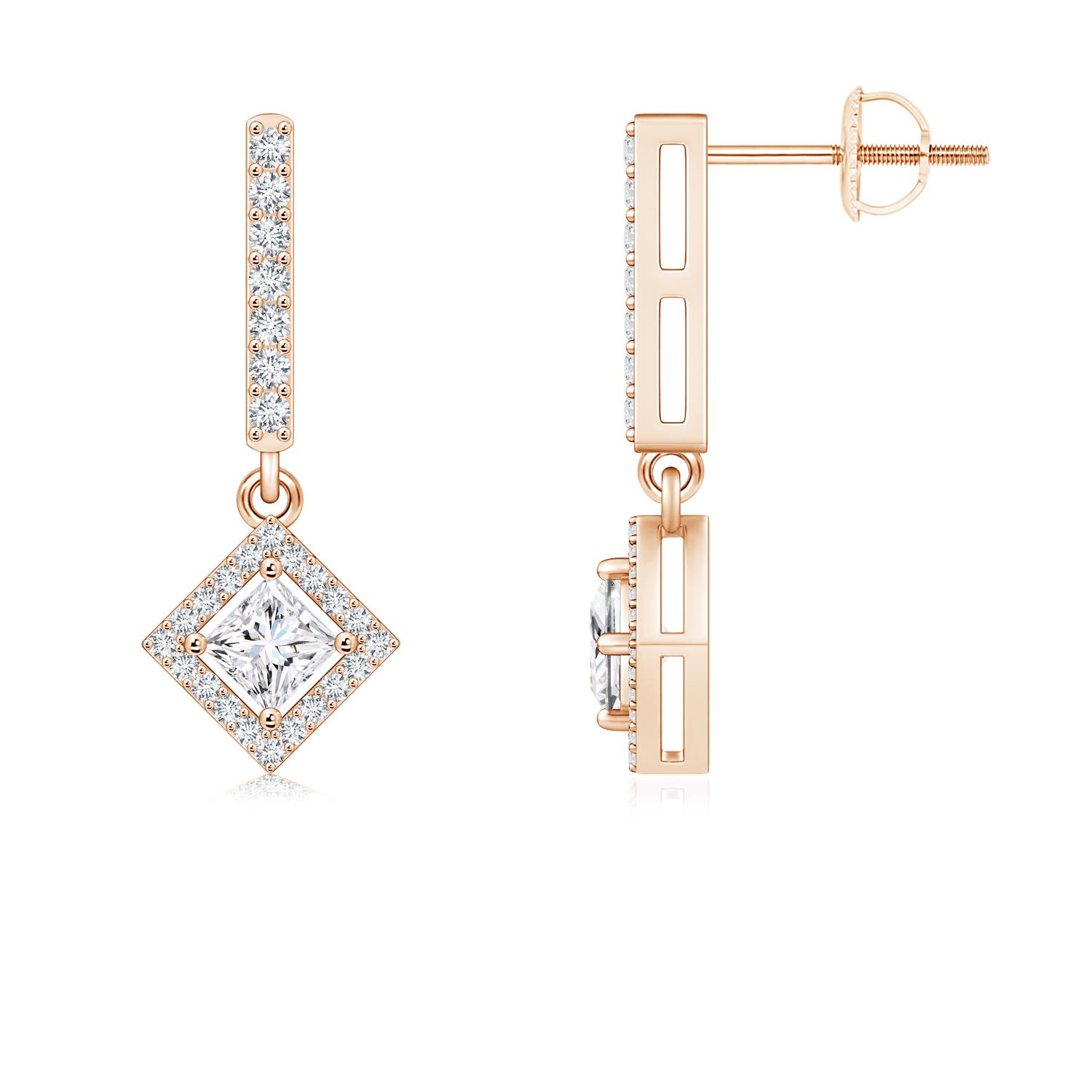 Floating Princess-Cut Diamond Dangle Earrings