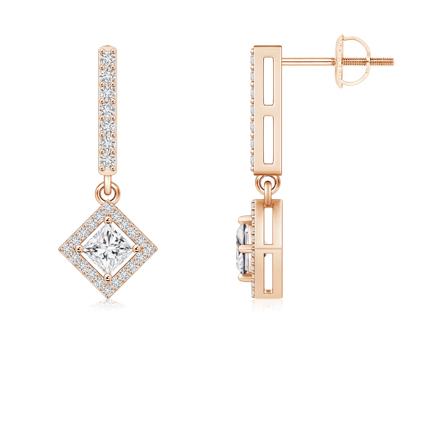 Floating Princess-Cut Diamond Dangle Earrings