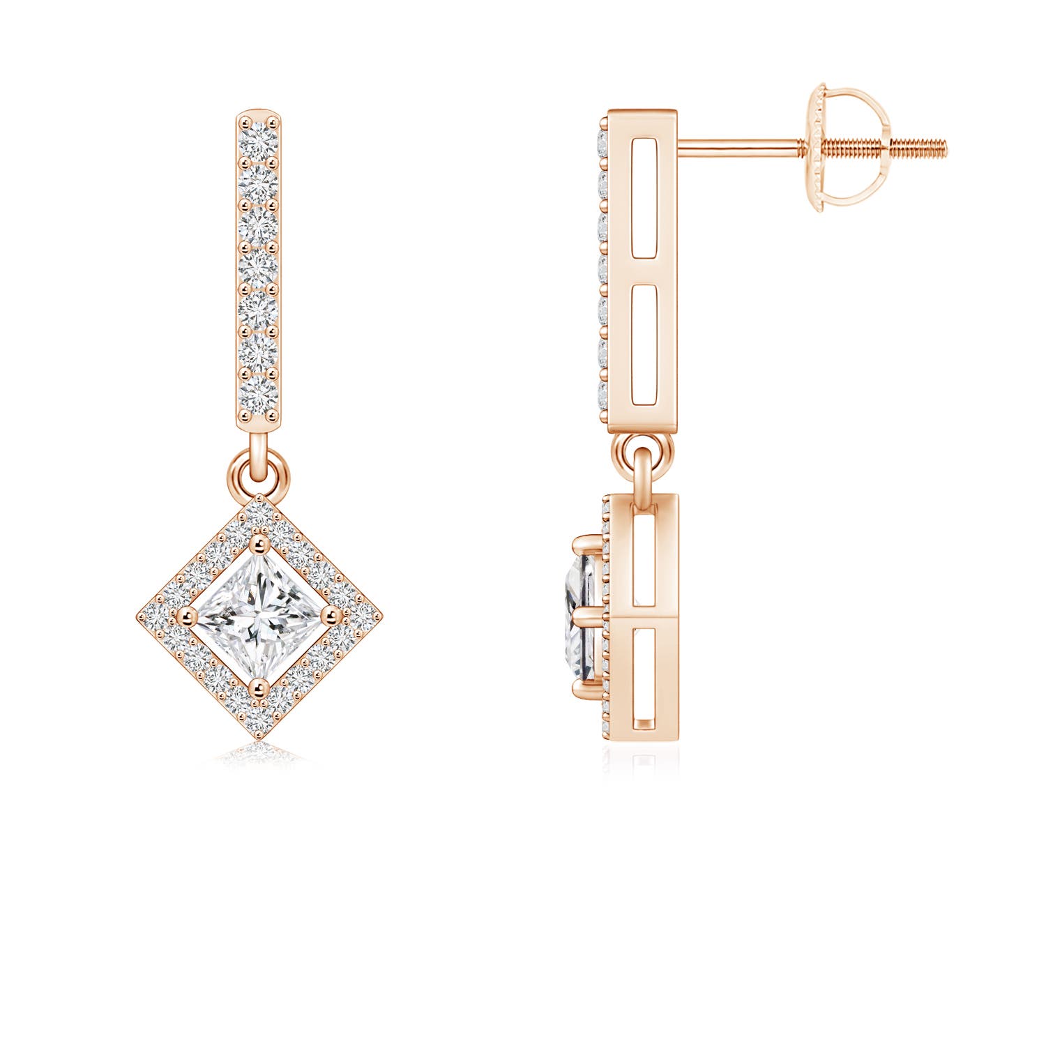 Floating Princess-Cut Diamond Dangle Earrings