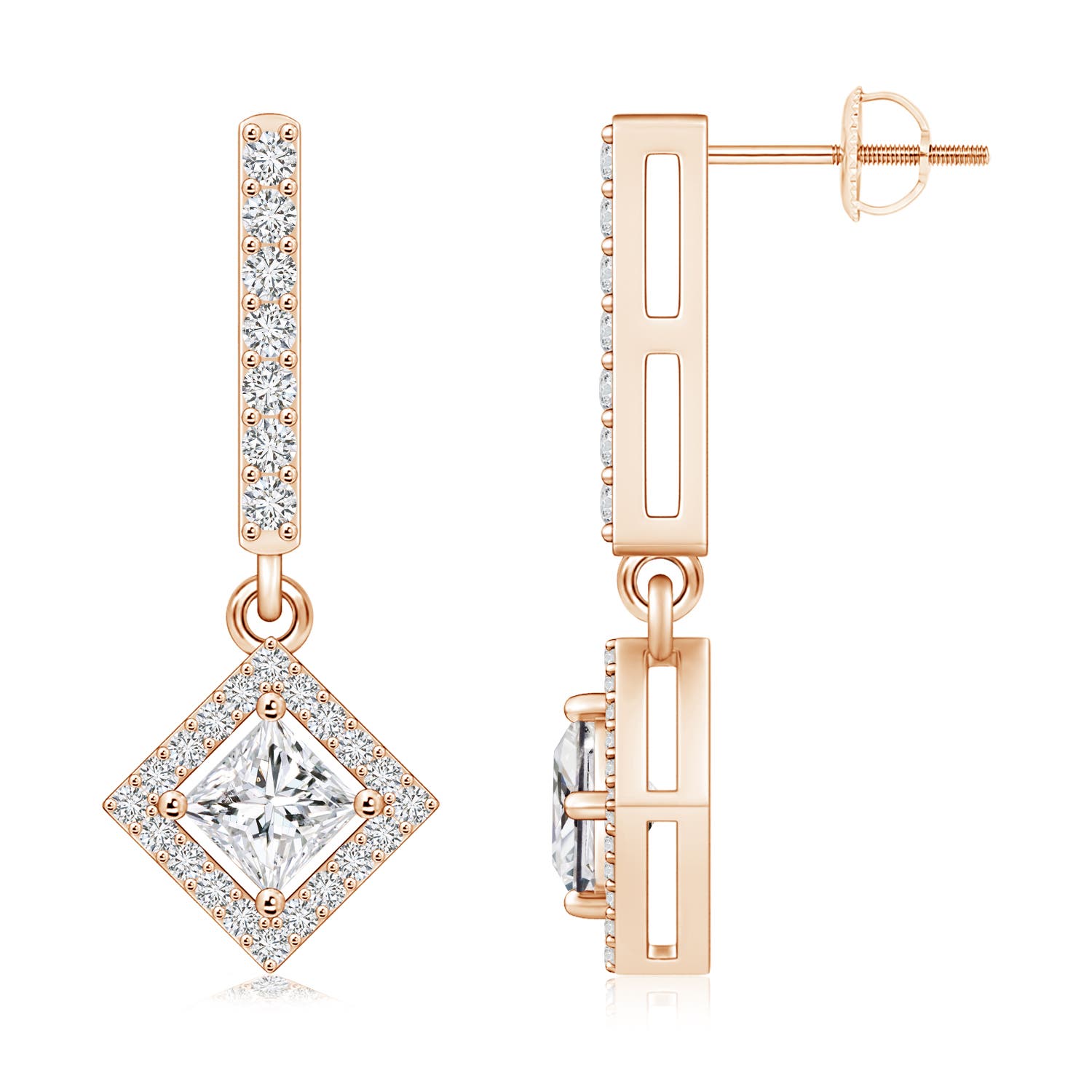 Floating Princess-Cut Diamond Dangle Earrings