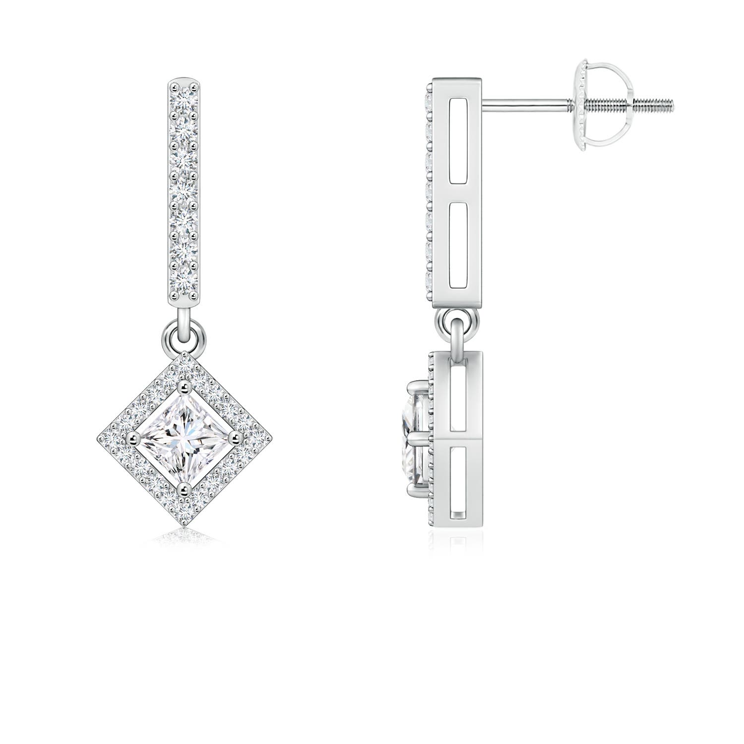 Floating Princess-Cut Diamond Dangle Earrings