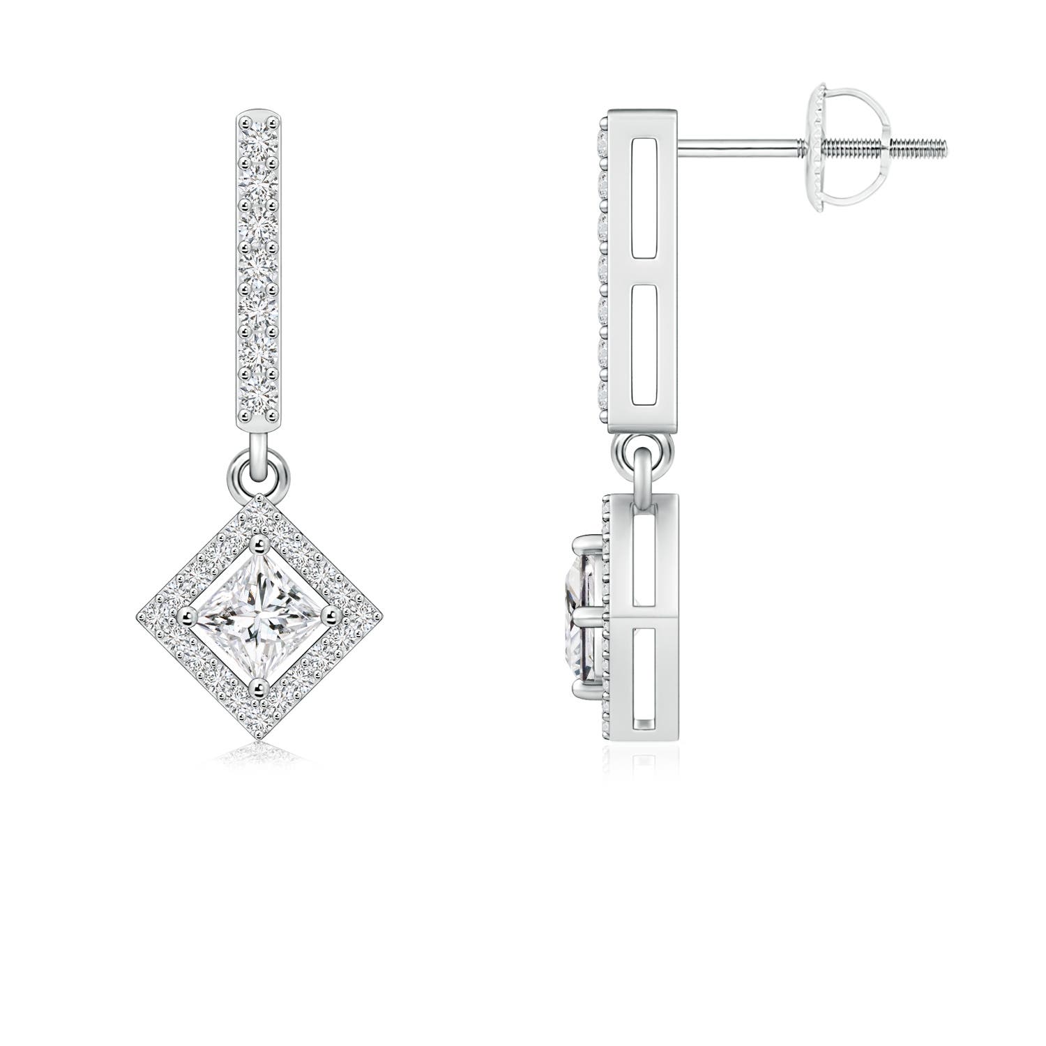 Floating Princess-Cut Diamond Dangle Earrings