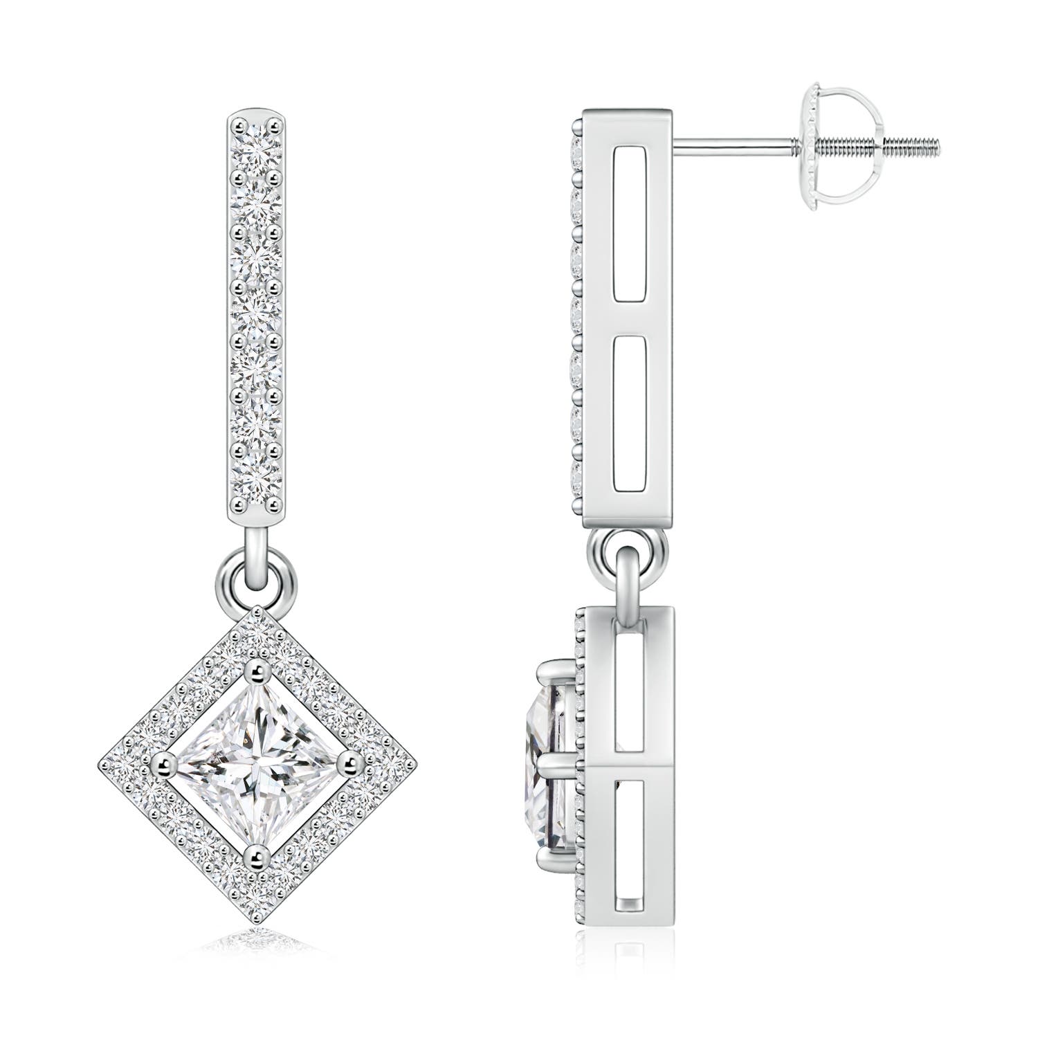 Floating Princess-Cut Diamond Dangle Earrings