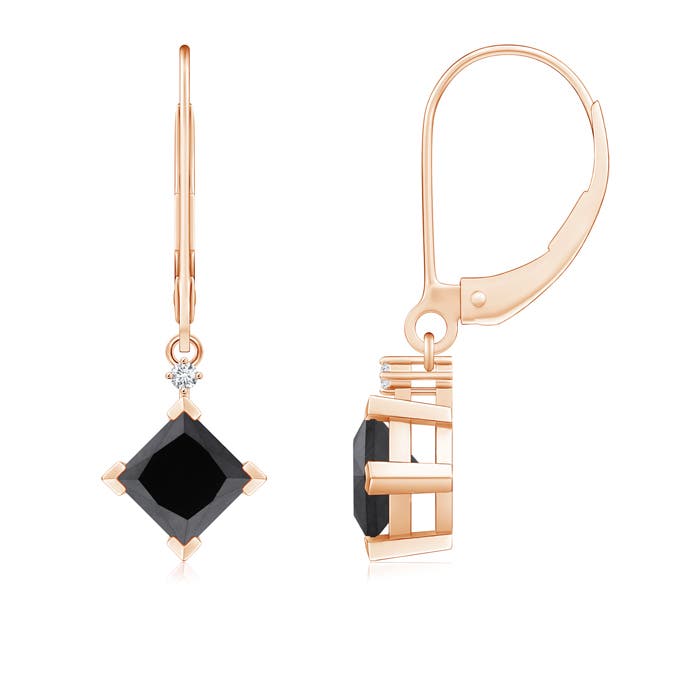 Princess-Cut Enhanced Black Diamond Leverback Earrings