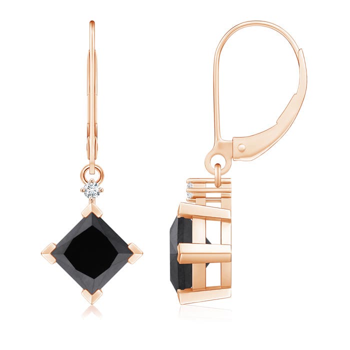Princess-Cut Enhanced Black Diamond Leverback Earrings