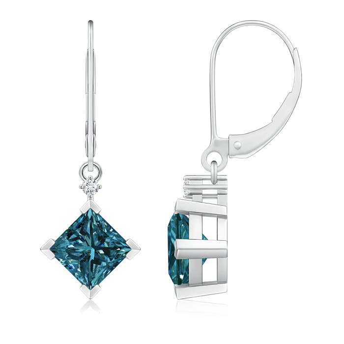 Princess-Cut Enhanced Blue Diamond Leverback Earrings