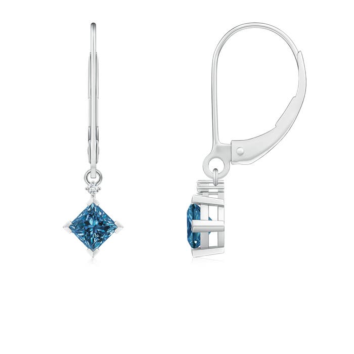 Princess-Cut Enhanced Blue Diamond Leverback Earrings