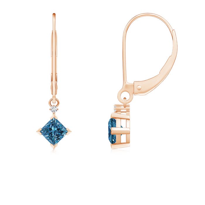 Princess-Cut Enhanced Blue Diamond Leverback Earrings