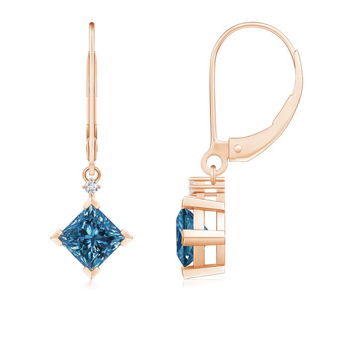 Princess-Cut Enhanced Blue Diamond Leverback Earrings