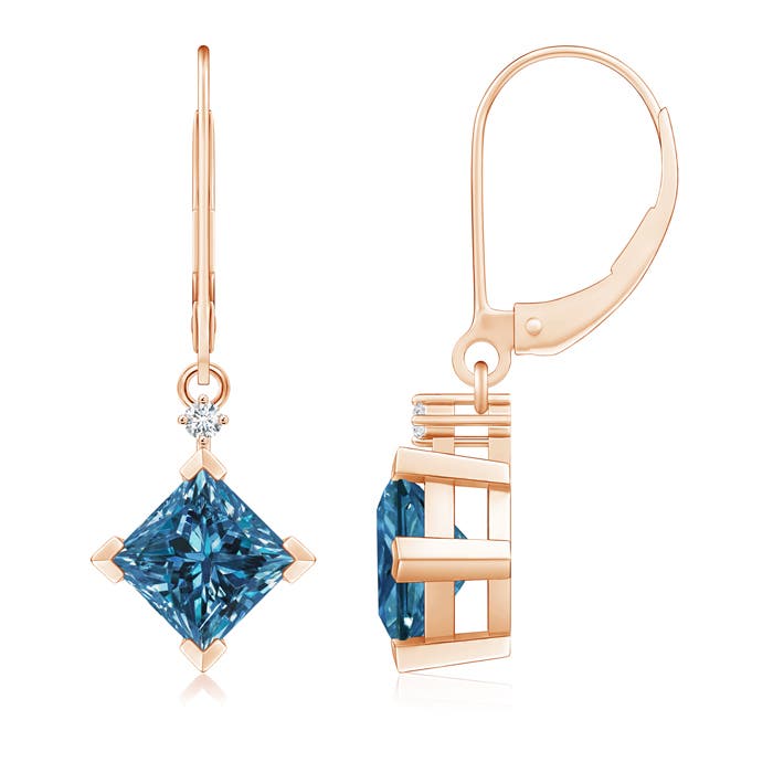 Princess-Cut Enhanced Blue Diamond Leverback Earrings