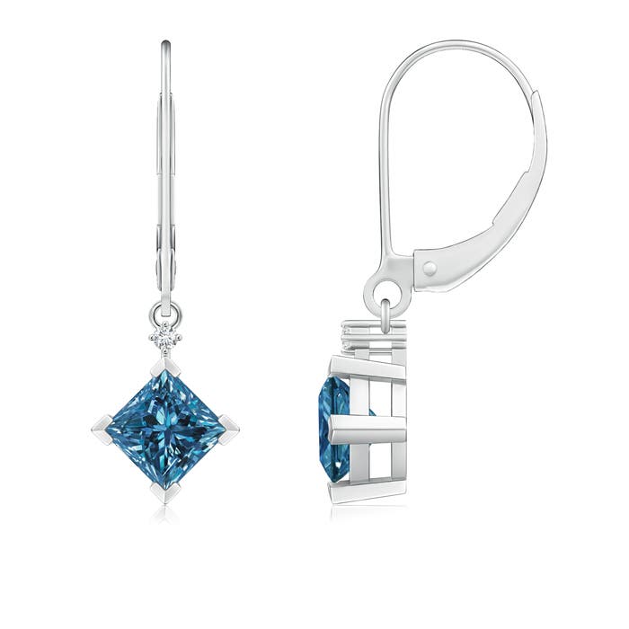Princess-Cut Enhanced Blue Diamond Leverback Earrings